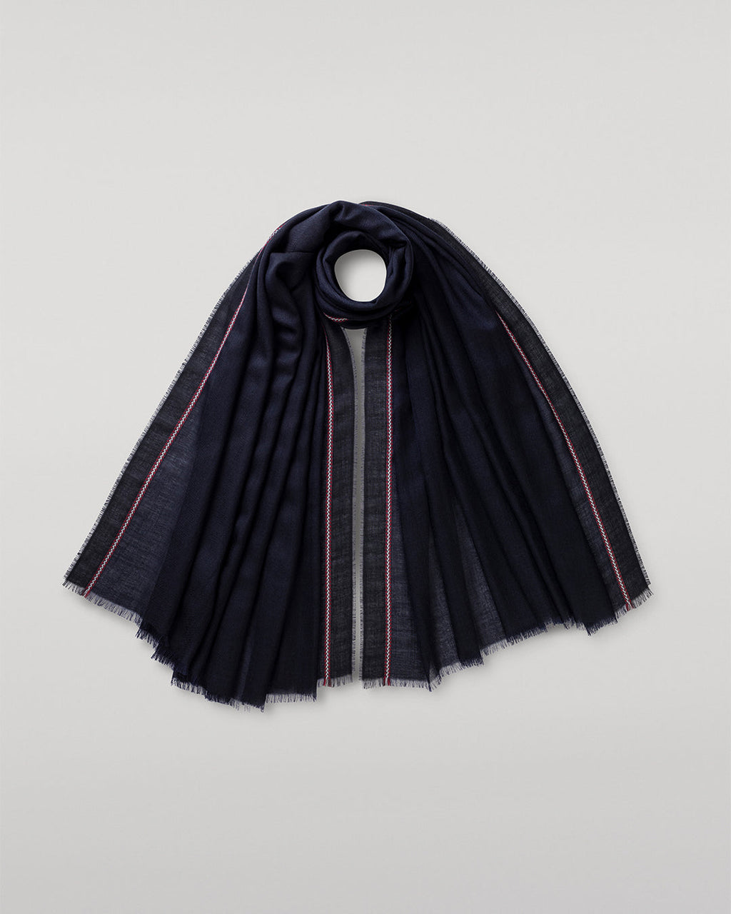 Johnstons of Elgin - Ives Navy Chevron Border Cashmere Scarf