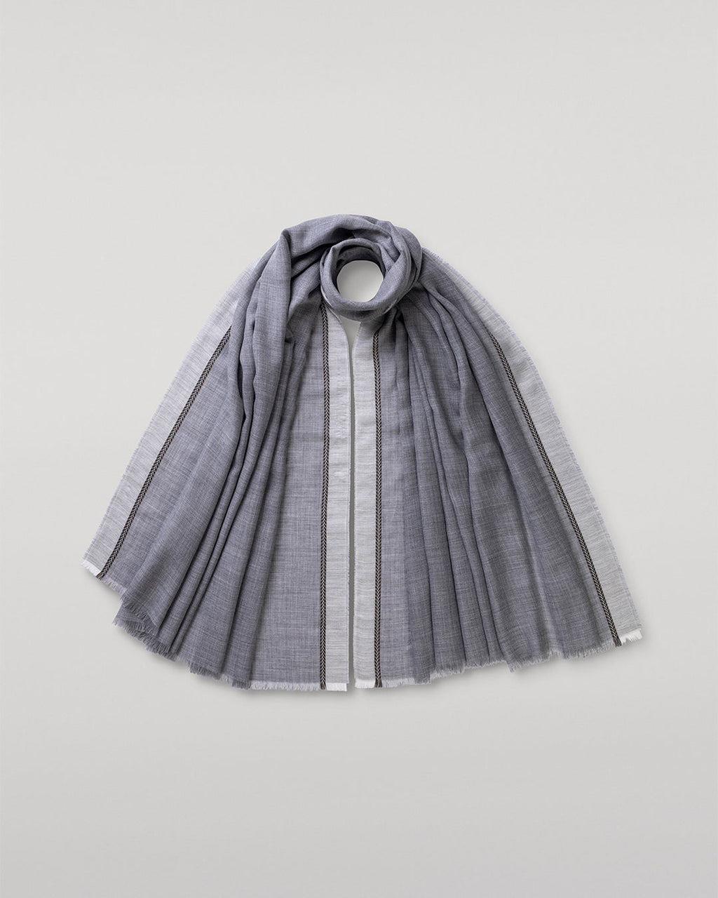 Johnstons of Elgin - Ives Grey Chevron Border Cashmere Scarf