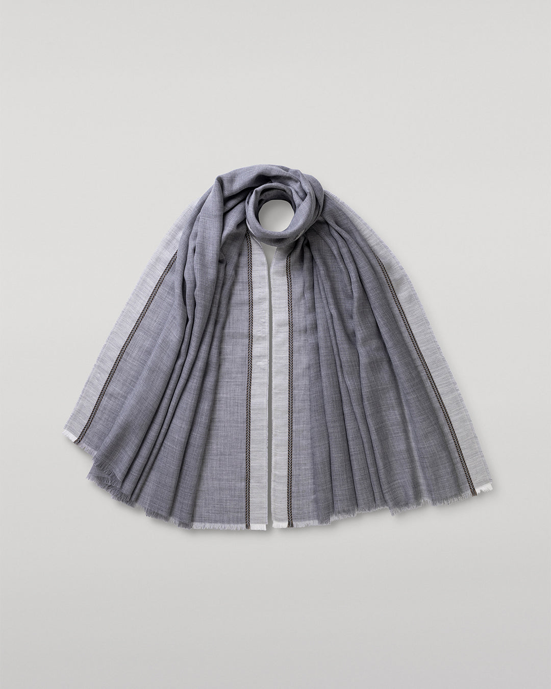 Johnstons of Elgin - Ives Grey Chevron Border Cashmere Scarf