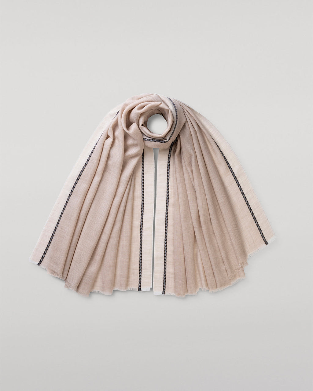 Johnstons of Elgin - Ives Natural Chevron Border Cashmere Scarf