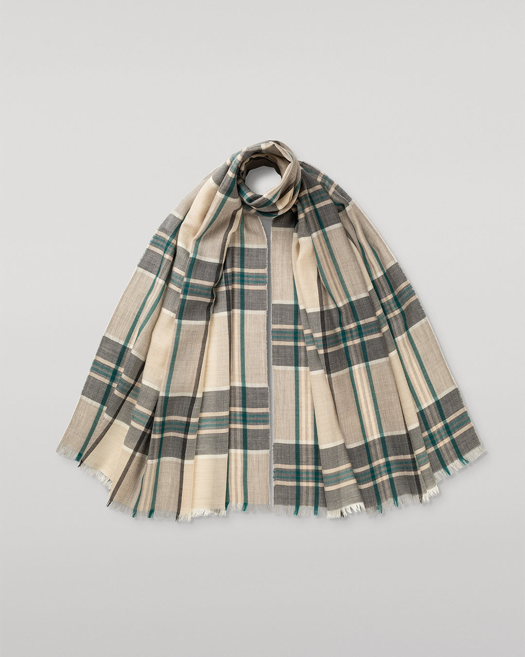 Johnstons of Elgin - Orton Neutral Crammed Tartan Cashmere Scarf