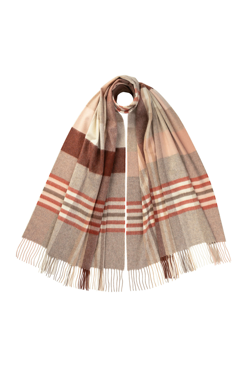 Johnstons of Elgin - Natural & Red Check Cashmere Stole