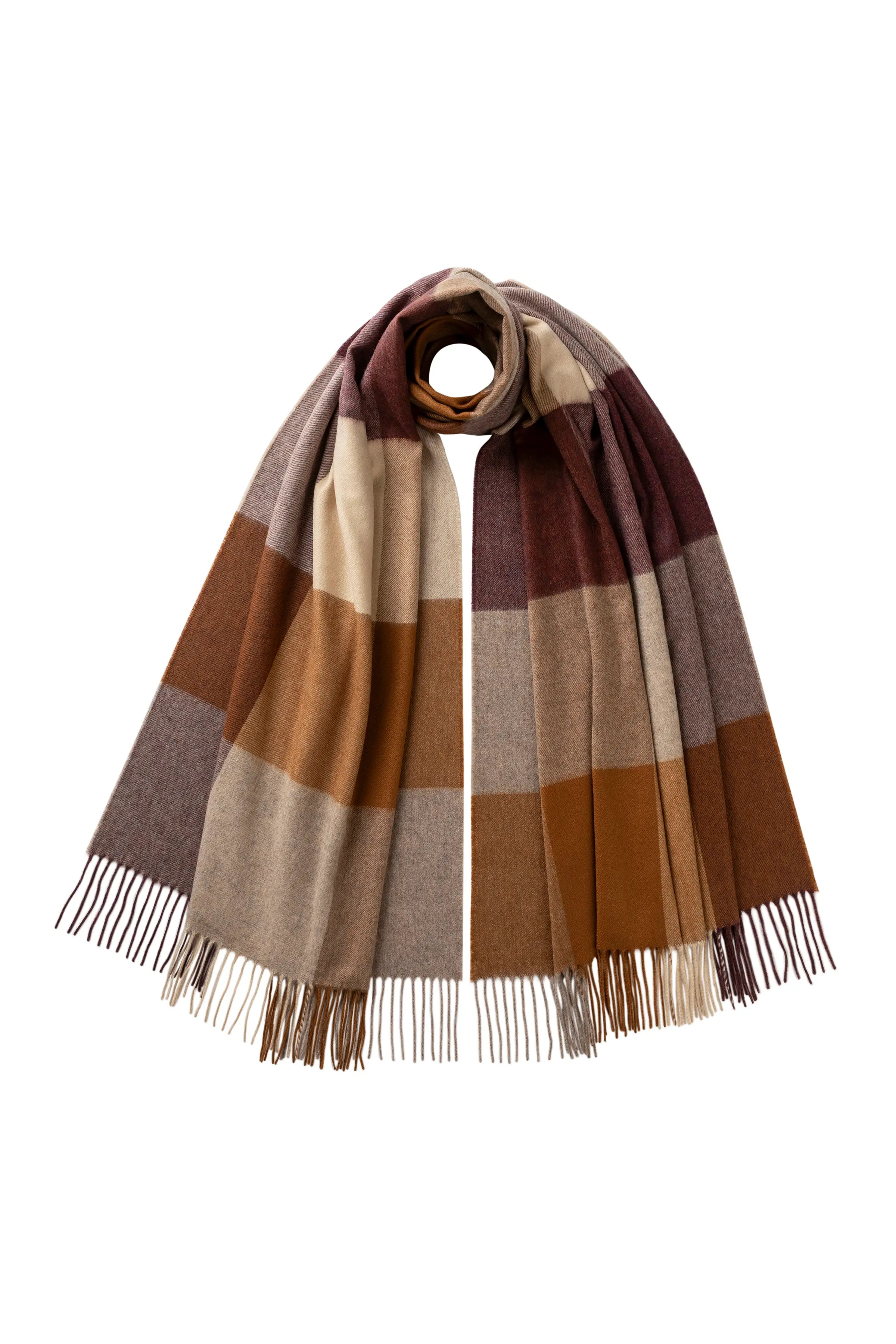 Johnstons of Elgin - Block Check Brown Cashmere Stole