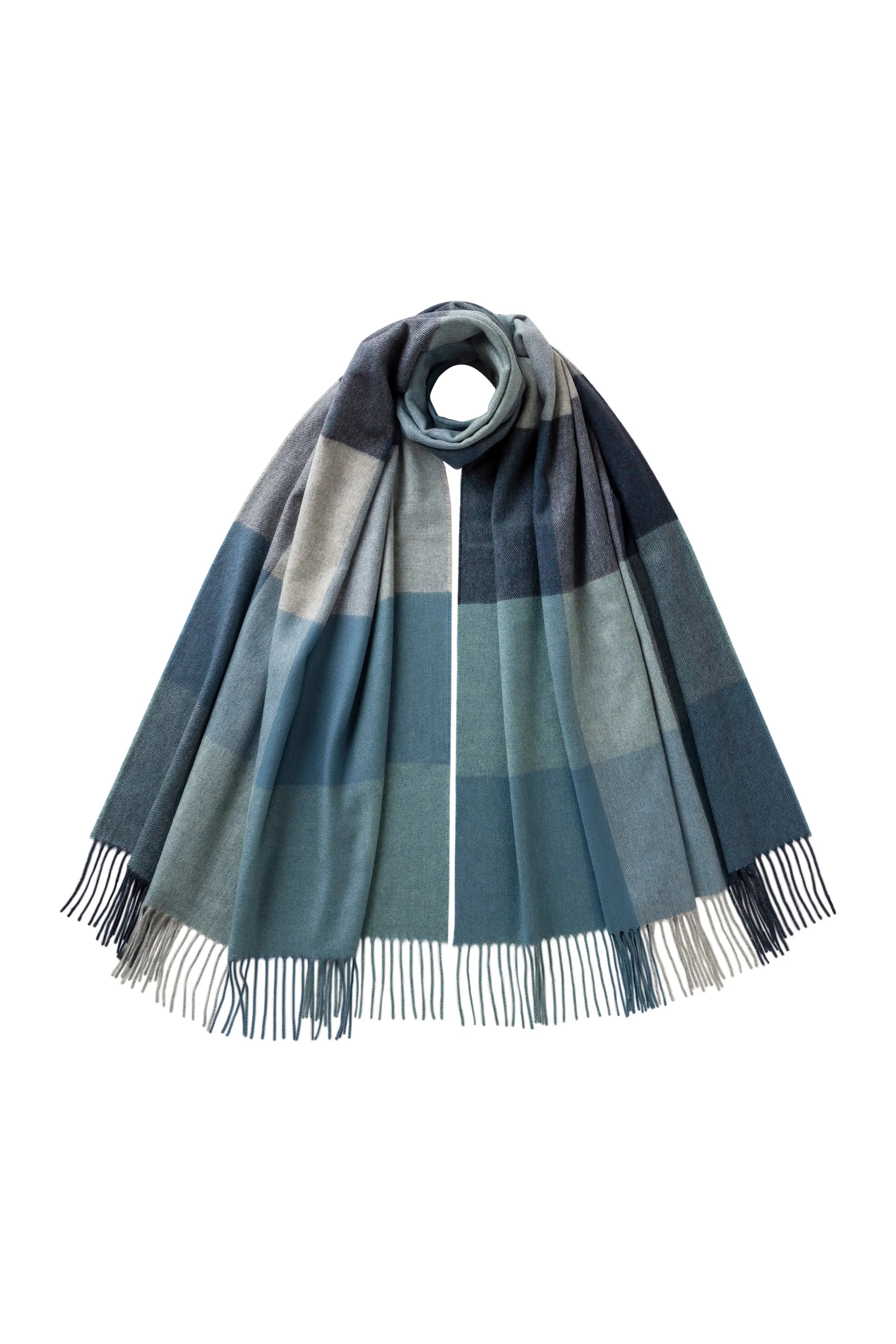 Johnstons of Elgin - Block Check Blue Cashmere Stole