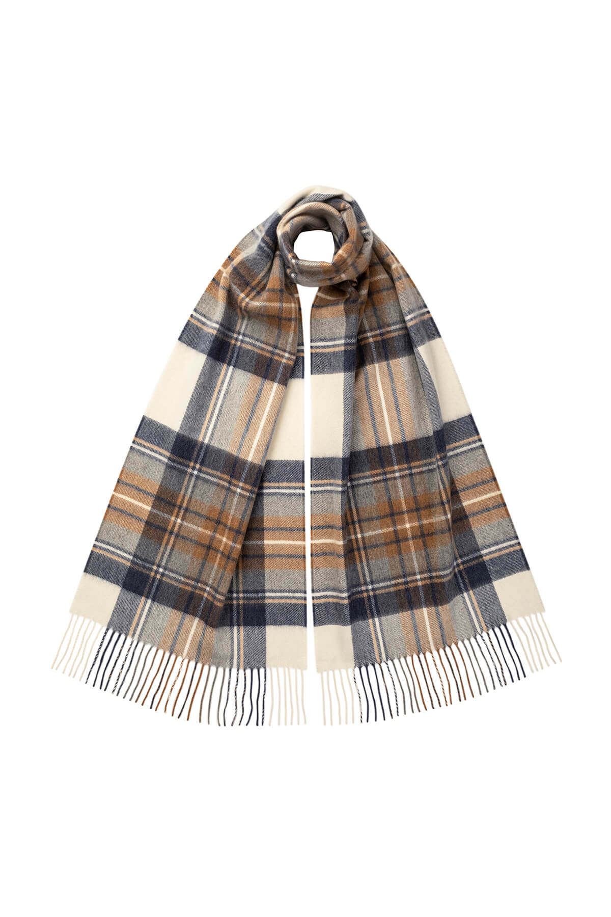 Johnstons of Elgin - Muted Blue Dress Stewart Tartan Wide Cashmere Scarf