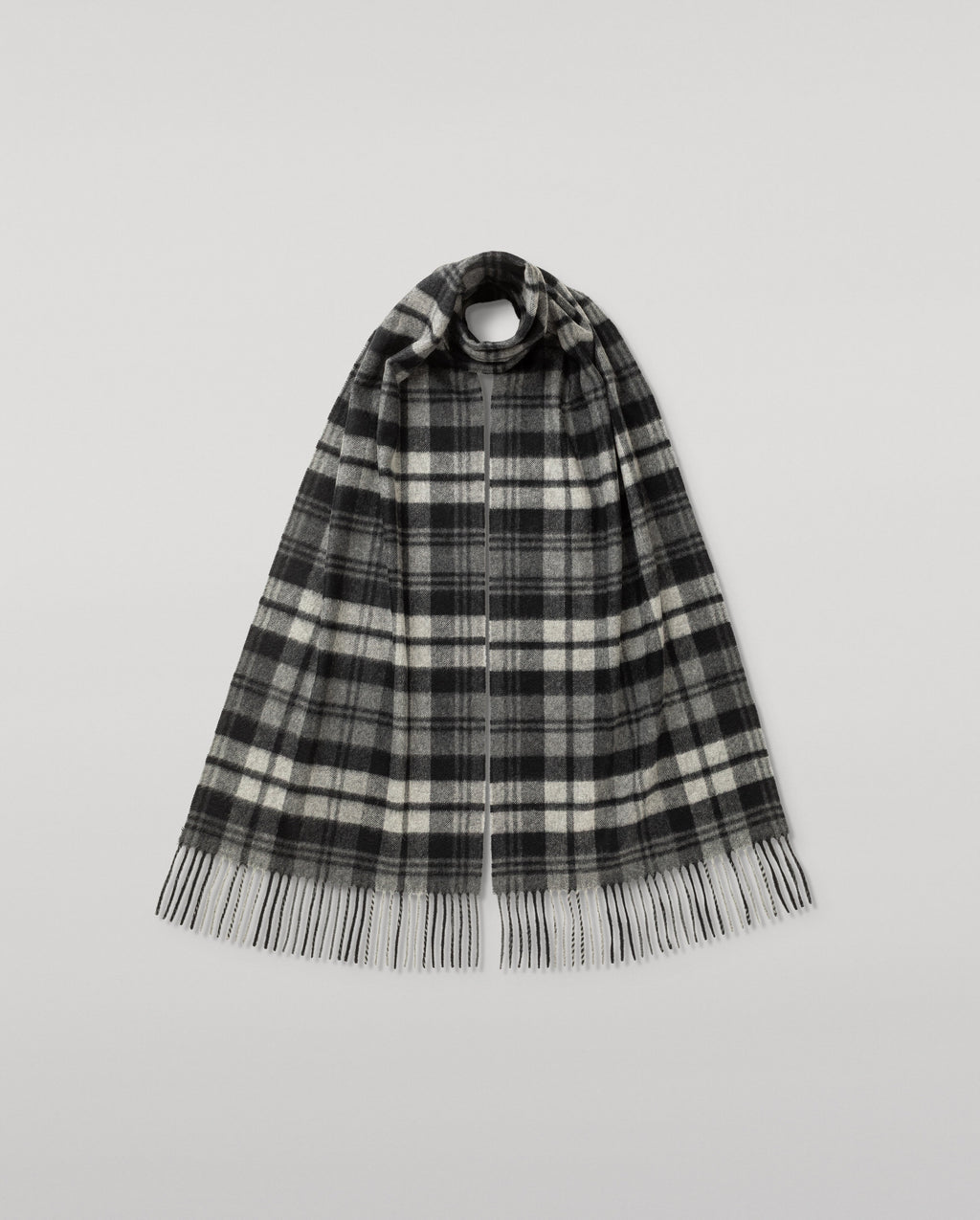 Johnstons of Elgin - Wide Grey Dress Stewart Tartan Cashmere Scarf
