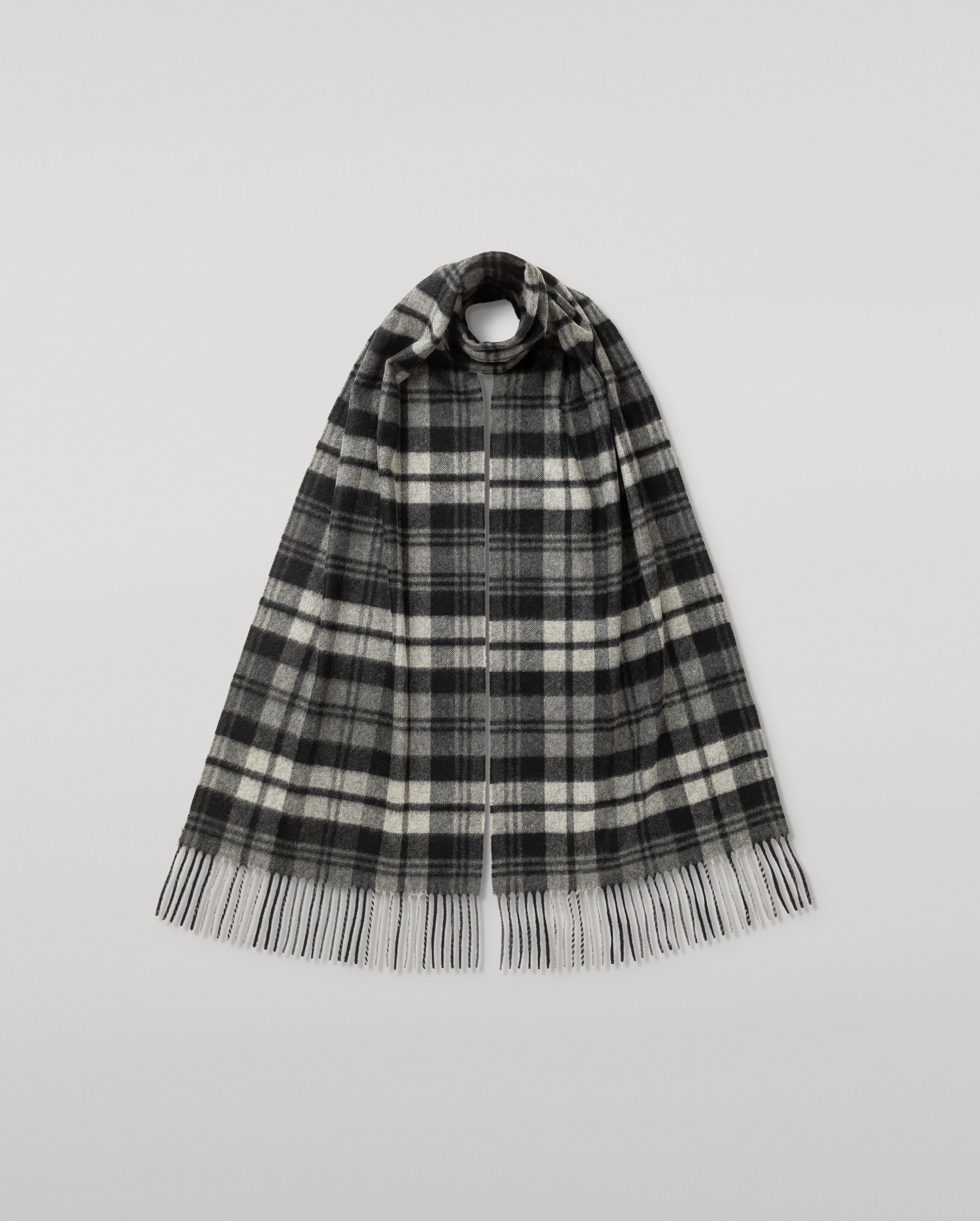 Johnstons of Elgin - Wide Grey Dress Stewart Tartan Cashmere Scarf