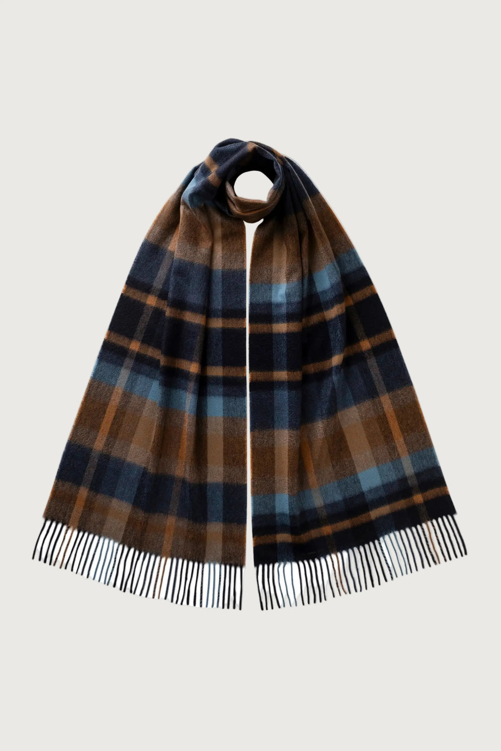 Johnstons of Elgin - Deco Block Check Navy Cashmere Scarf