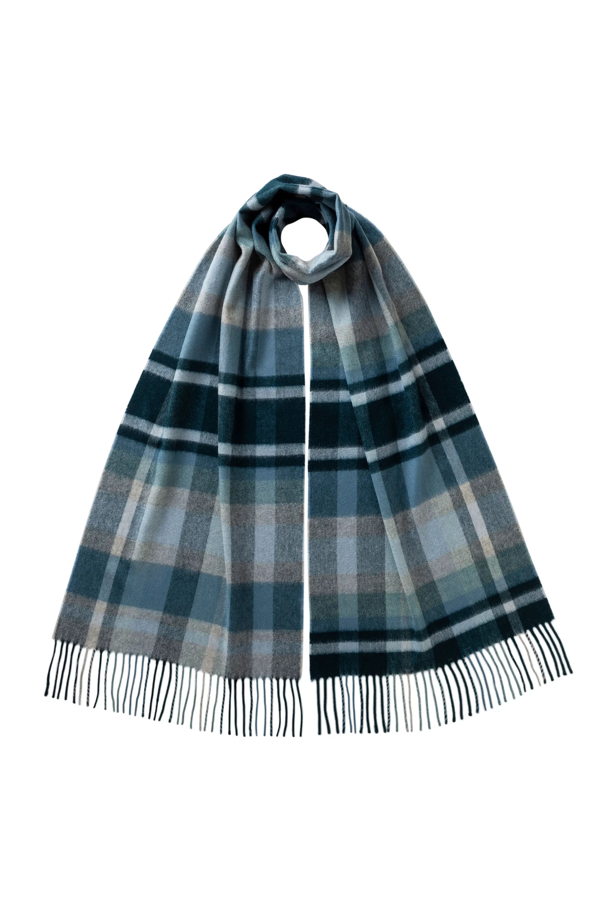 Johnstons of Elgin - Deco Block Check Blue Cashmere Scarf