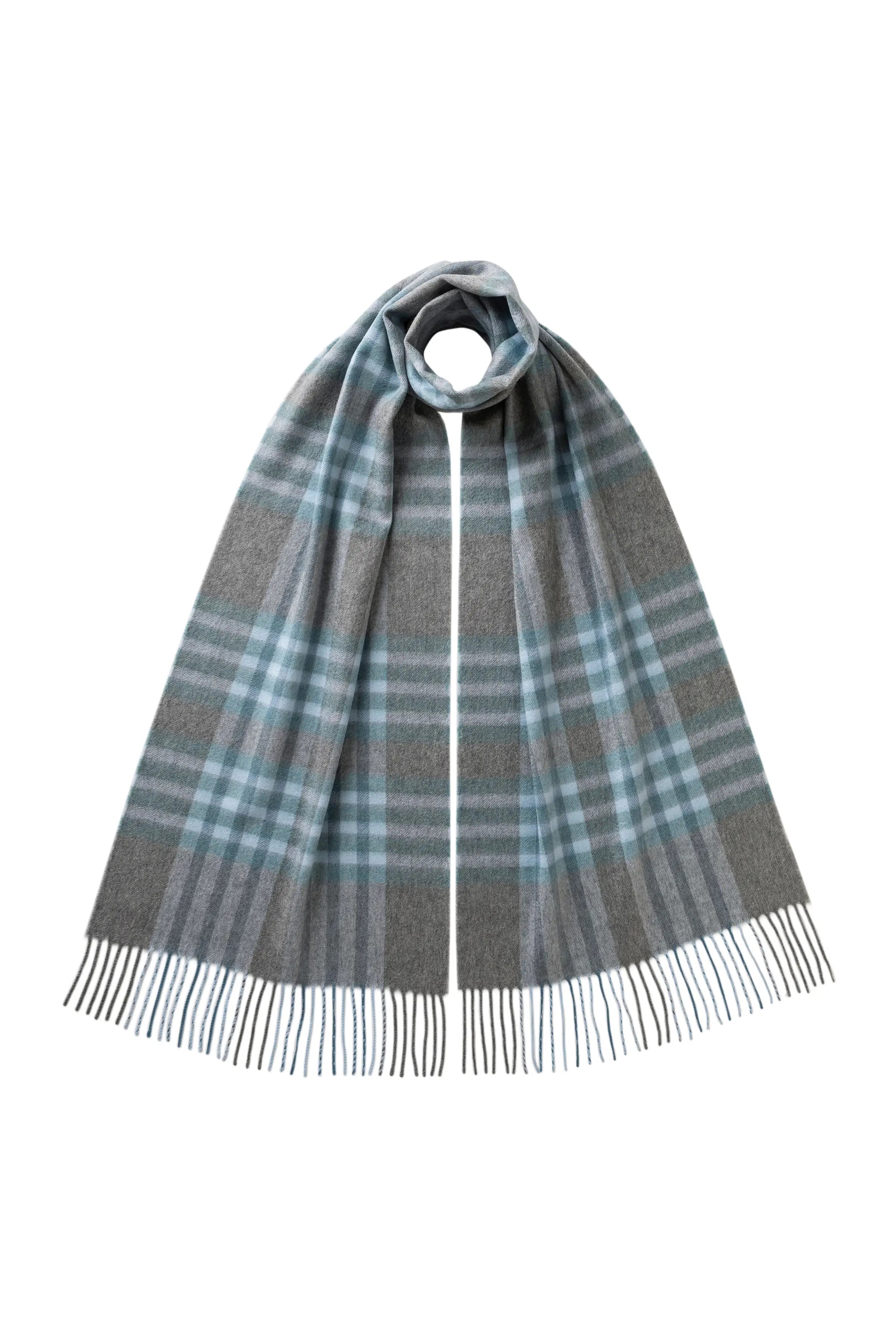 Johnstons of Elgin - Grid Check Blue Cashmere Scarf