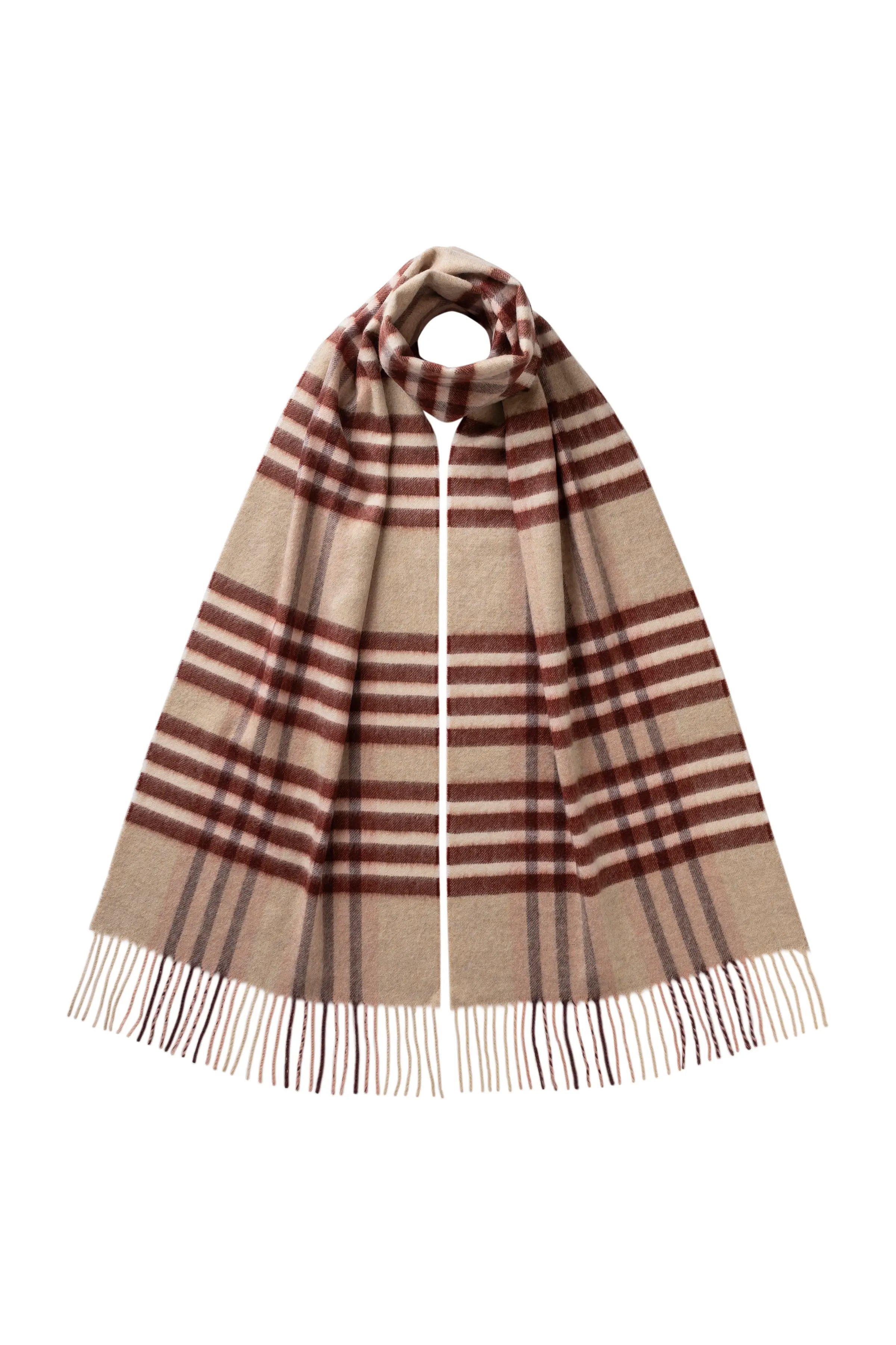 Johnstons of Elgin - Grid Check Natural Cashmere Scarf
