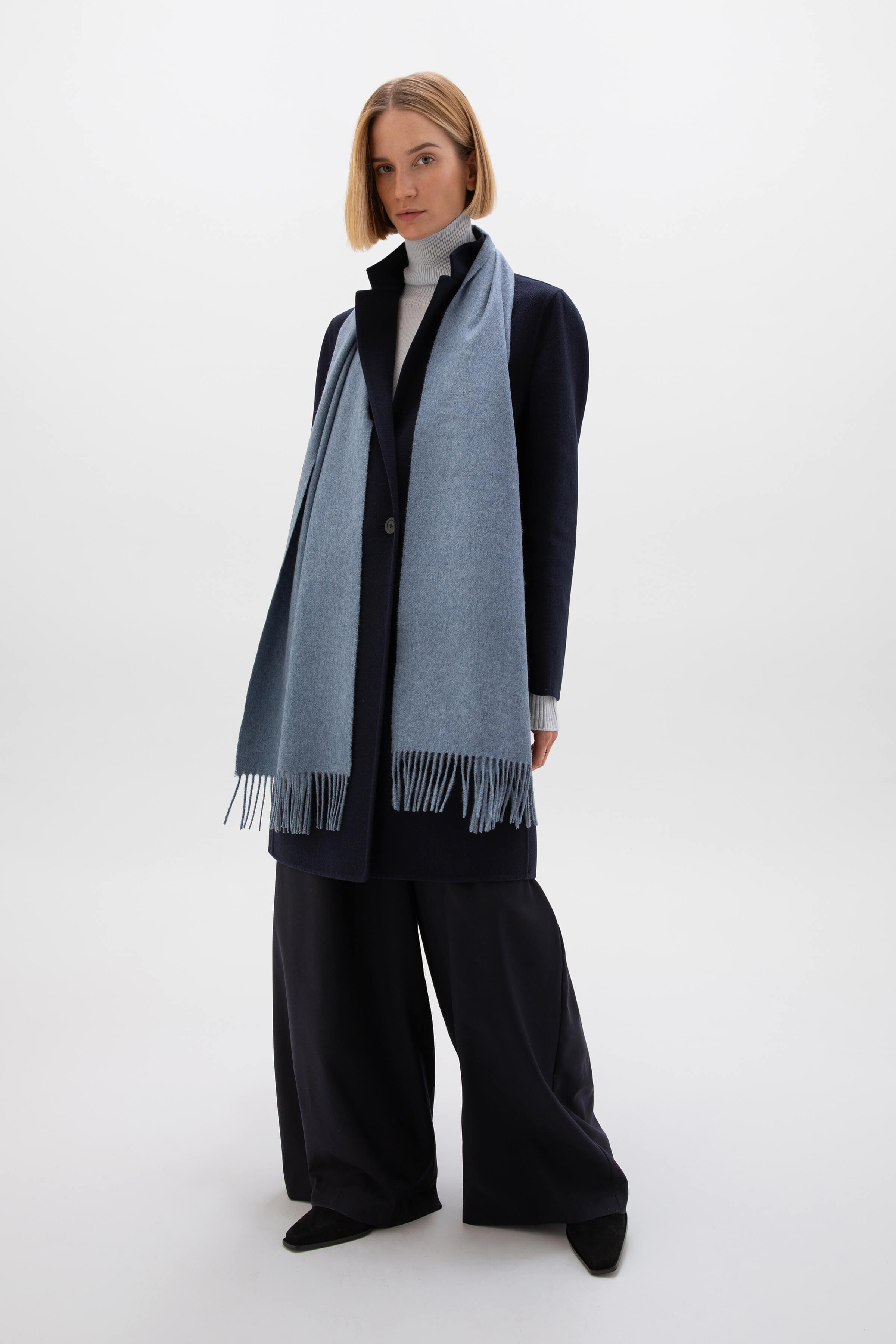 Johnstons of Elgin - Blue Wide Cashmere Scarf