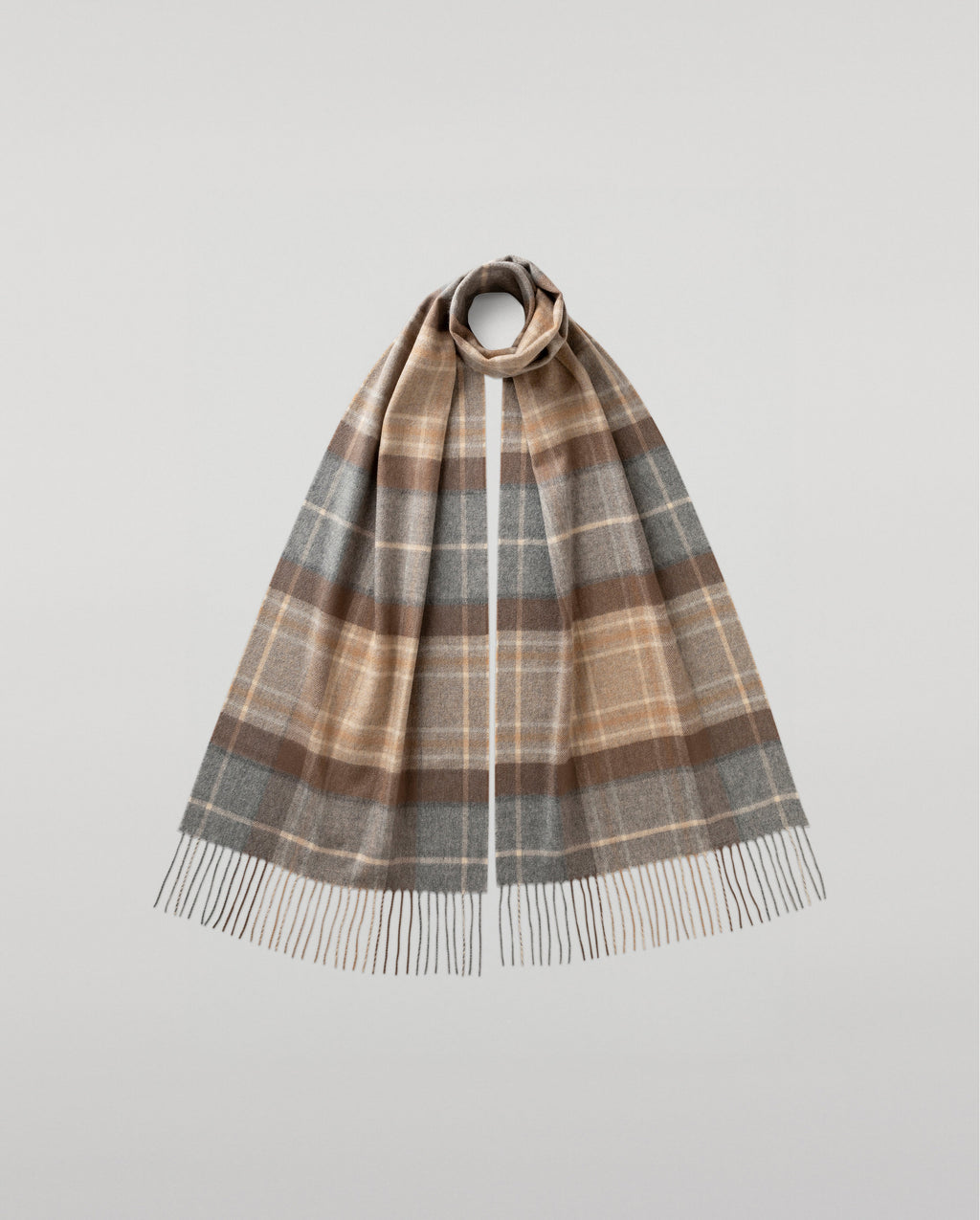 Johnstons of Elgin - Natural MacKellar Tartan Wide Cashmere Scarf