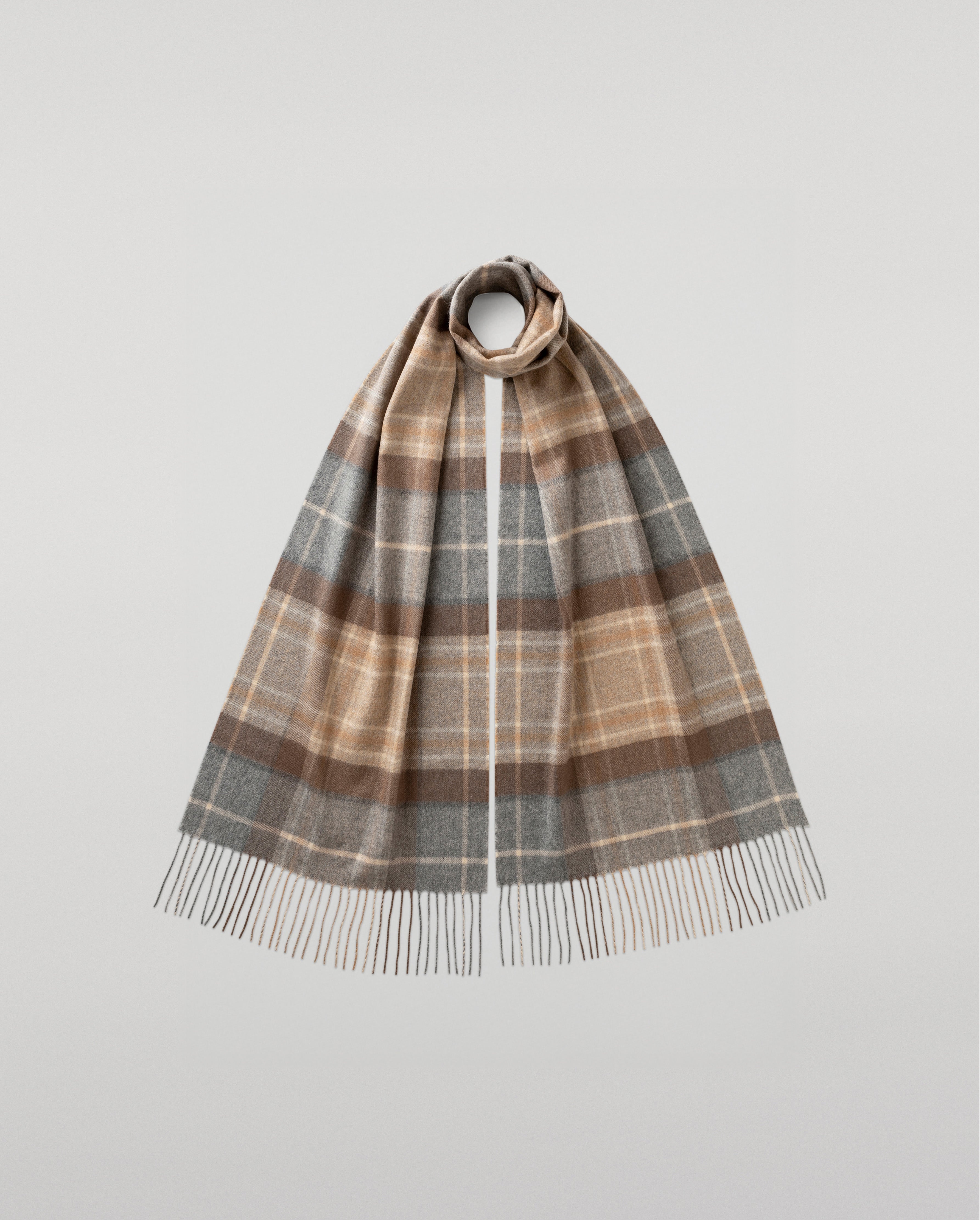 Johnstons of Elgin - Natural MacKellar Tartan Wide Cashmere Scarf