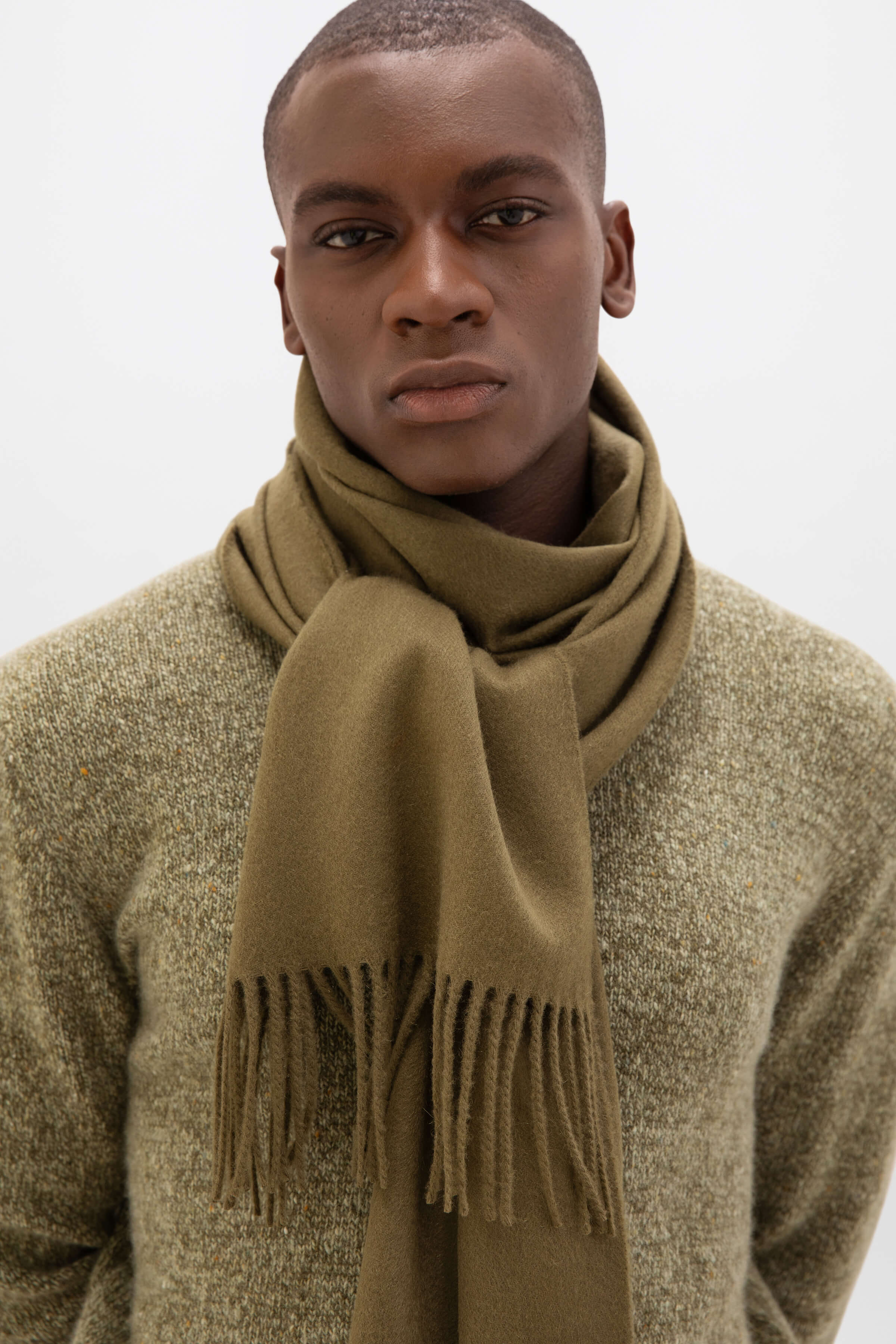 Johnstons of Elgin - Olive Green Wide Cashmere Scarf