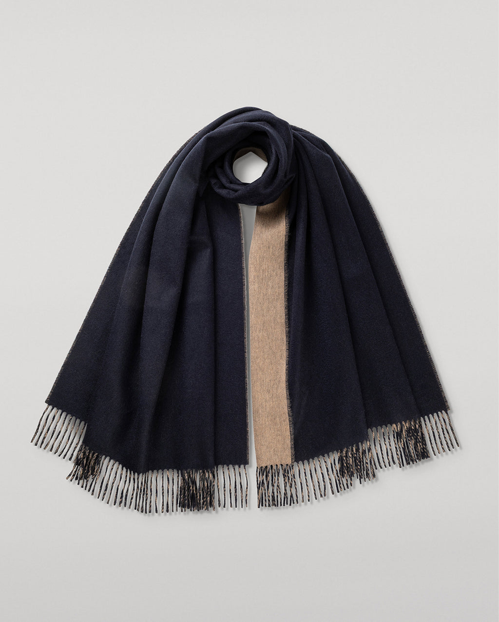 Johnstons of Elgin - Contrast Navy & Light Brown Cashmere Stole