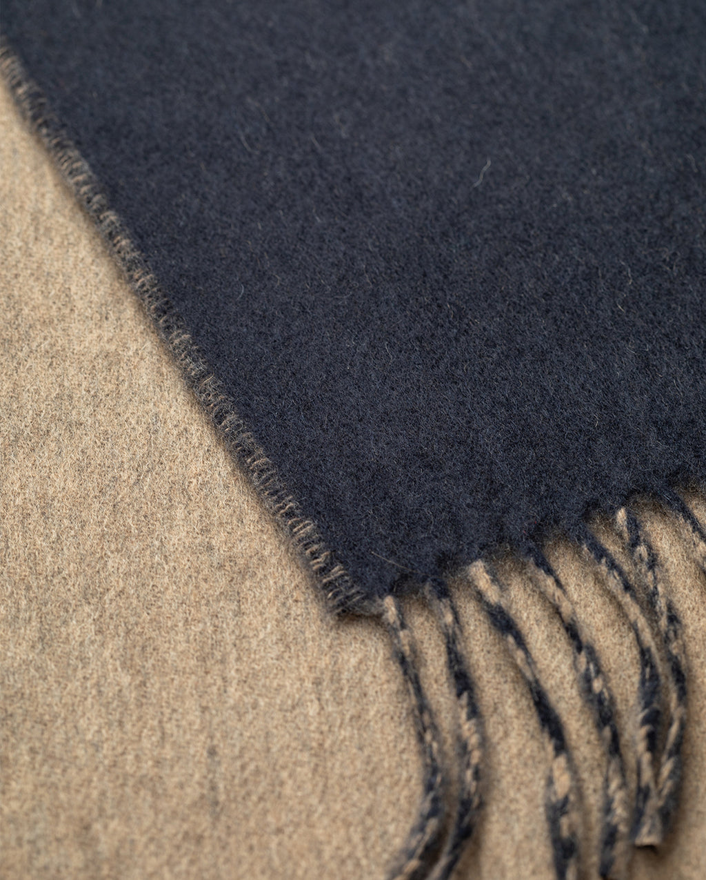 Johnstons of Elgin - Contrast Navy & Light Brown Cashmere Stole