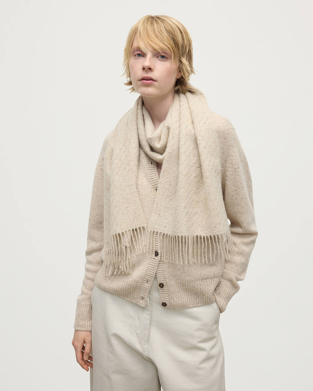Johnstons of Elgin - Lofty Twill Cream Cashmere Scarf