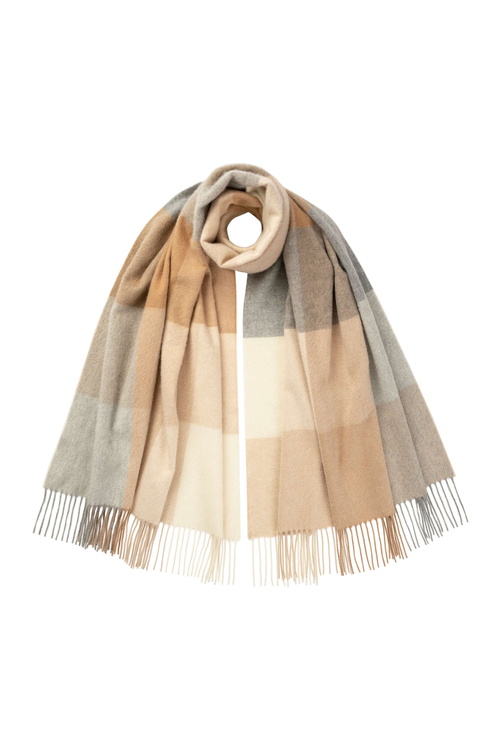 Johnstons of Elgin - Block Check Camel Cashmere Stole