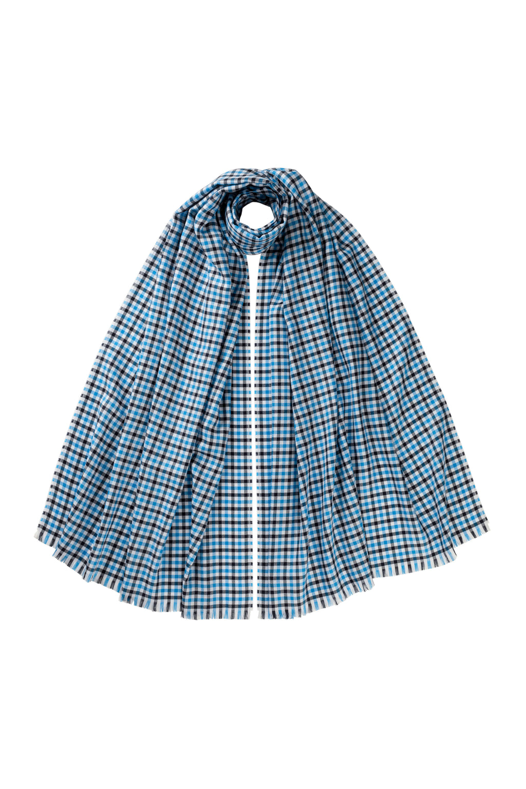Johnstons of Elgin - Small Gingham Blue Stole