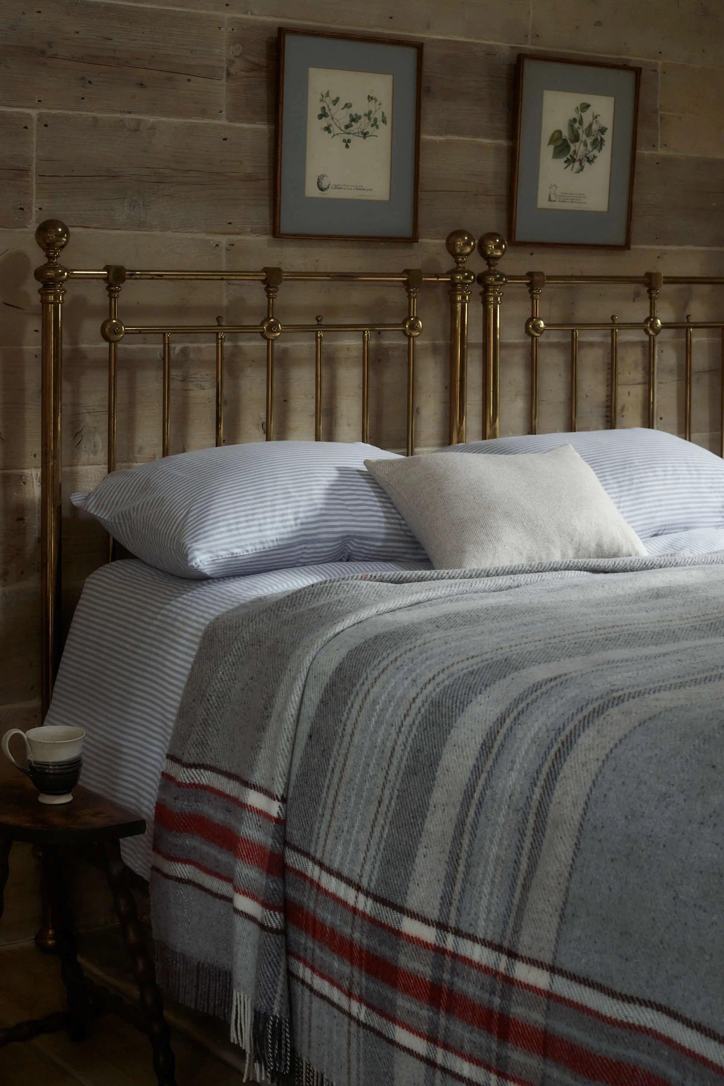 Johnstons of Elgin - Donegal Check Bed Throw in Russet & Grey