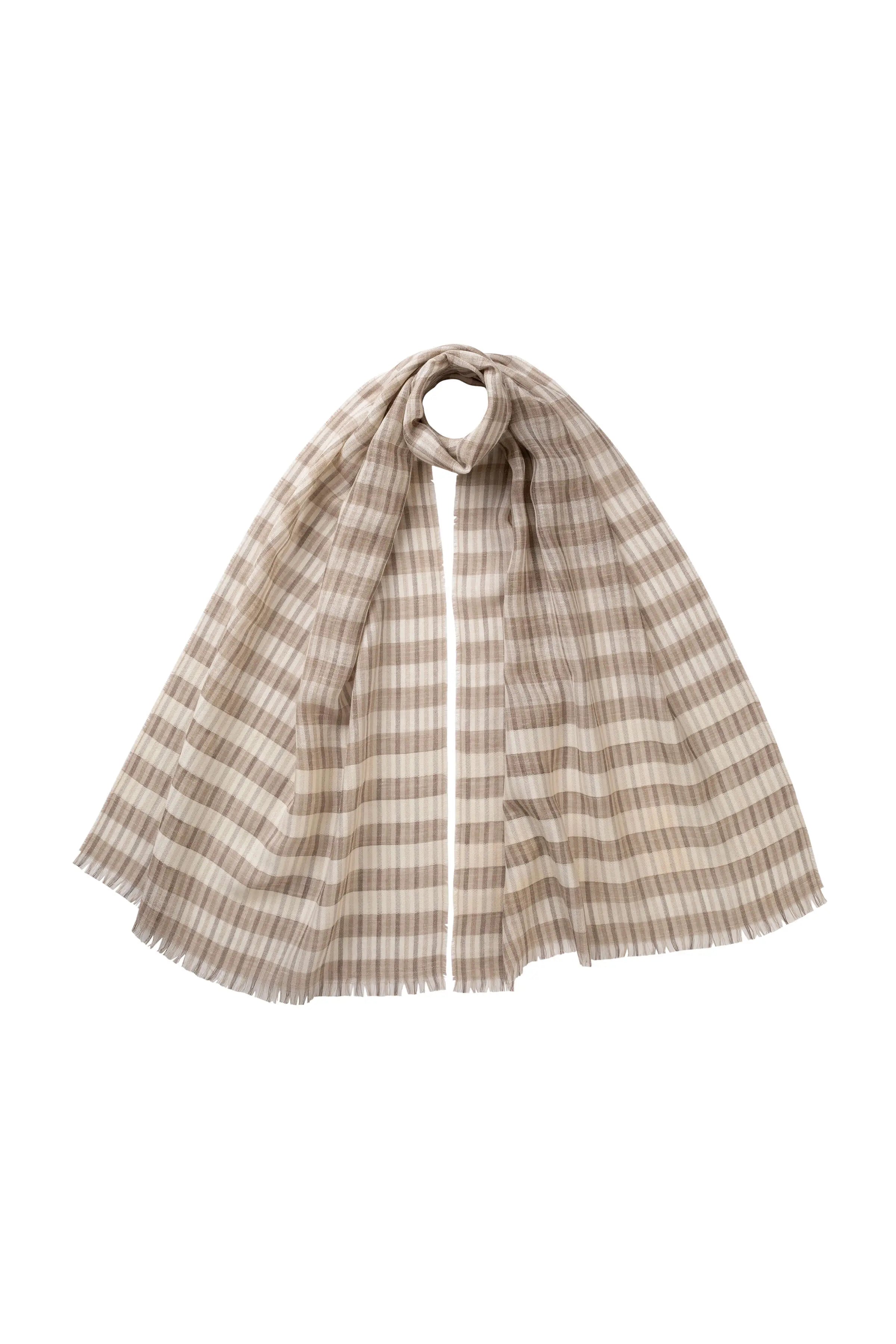 Johnstons of Elgin - Tipped Stripe Natural Lightweight Scarf