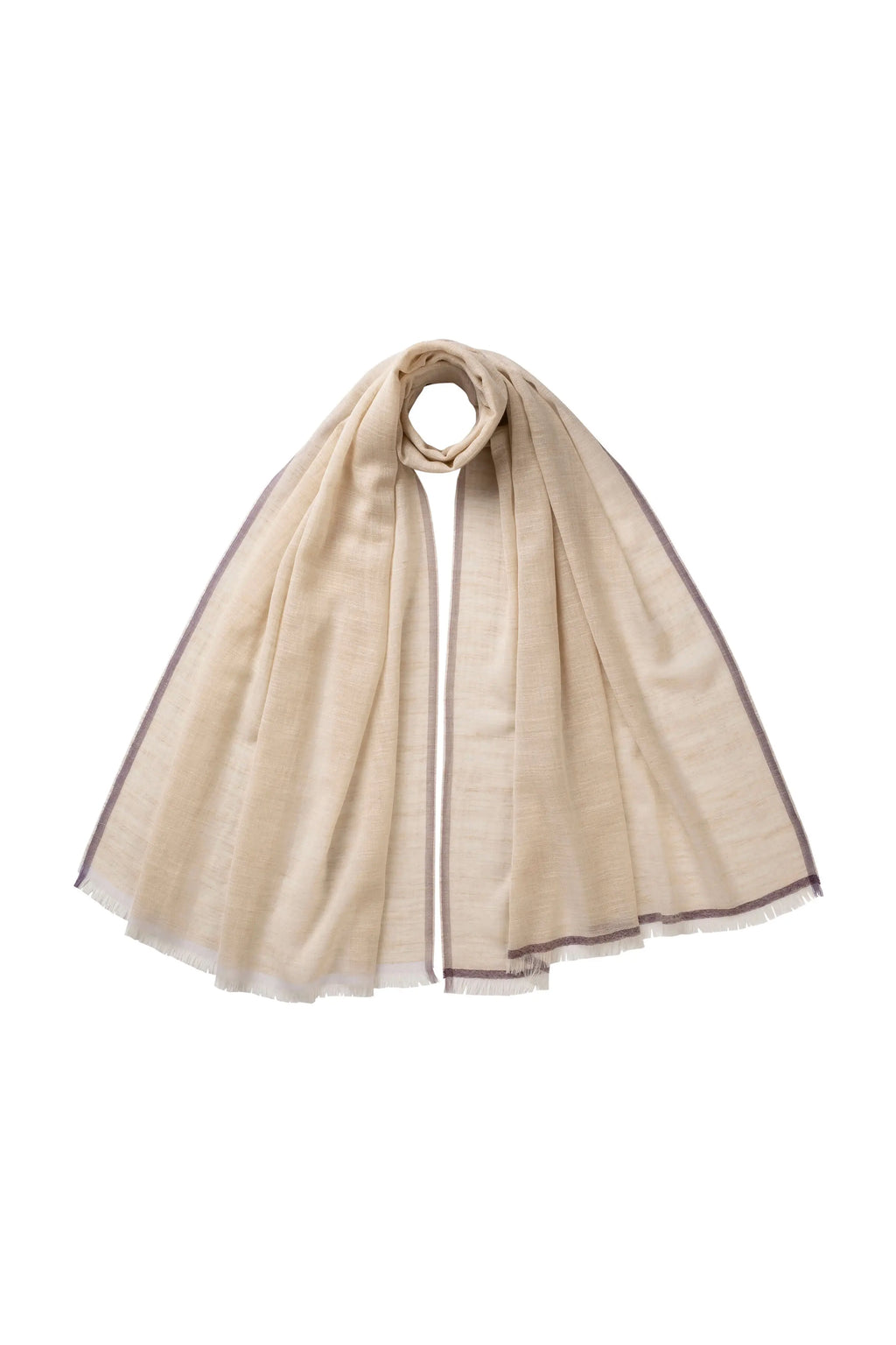 Johnstons of Elgin - Colour Border Natural Lightweight Scarf