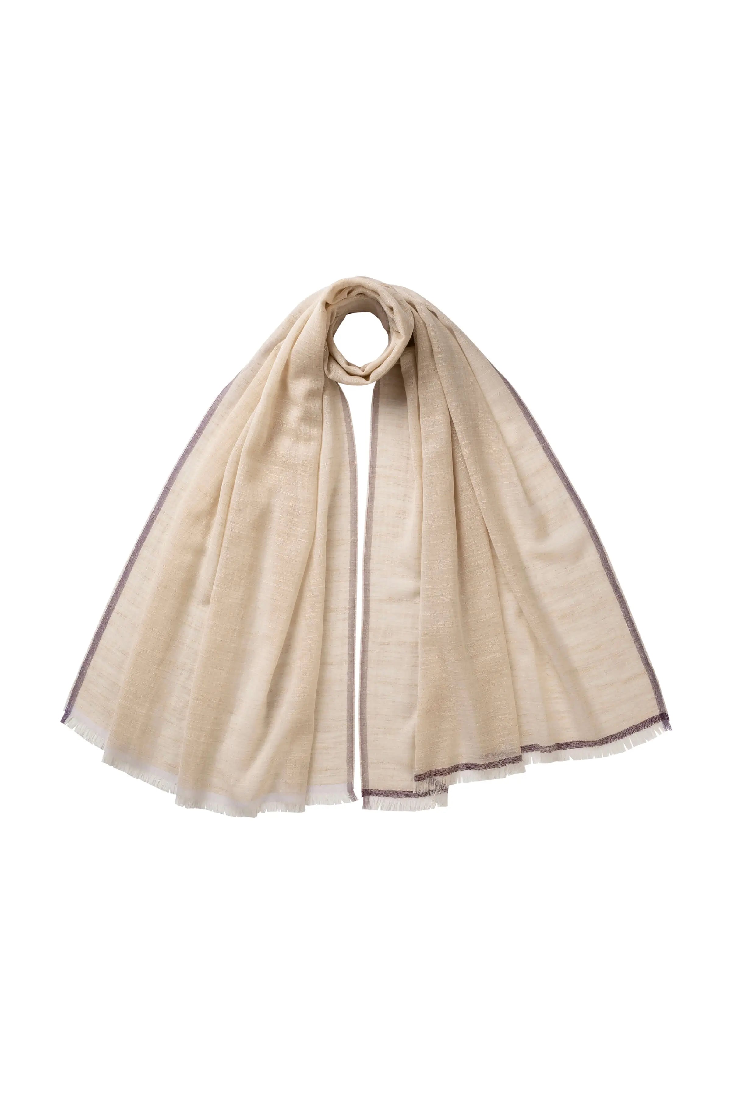 Johnstons of Elgin - Colour Border Natural Lightweight Scarf