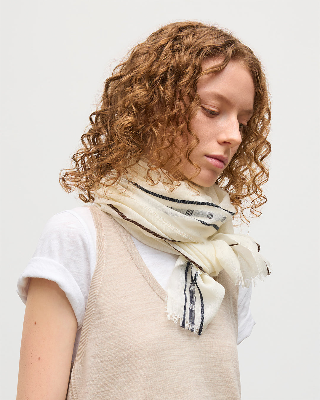 Johnstons of Elgin - Cyrus Float Edge White Scarf