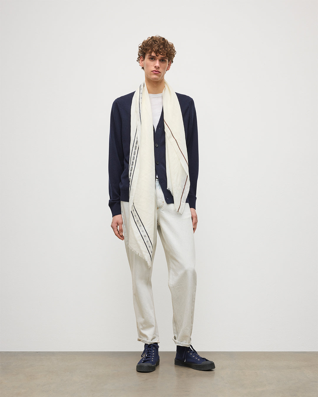 Johnstons of Elgin - Cyrus Float Edge White Scarf