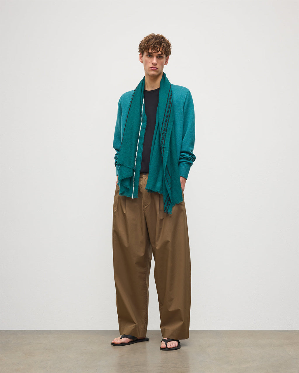 Johnstons of Elgin - Cyrus Float Edge Green Scarf