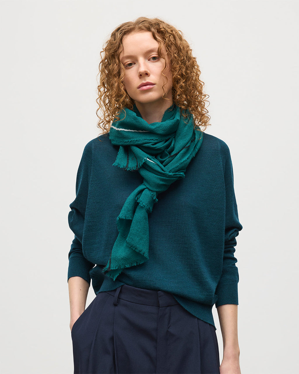 Johnstons of Elgin - Cyrus Float Edge Green Scarf