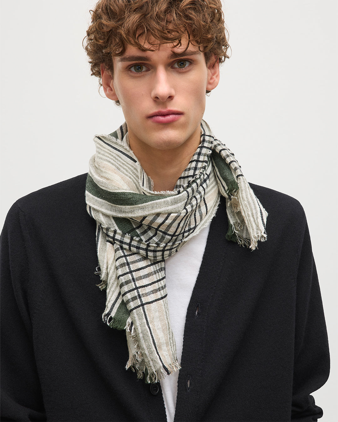 Johnstons of Elgin - Crawton Graphic Stripe Natural Scarf