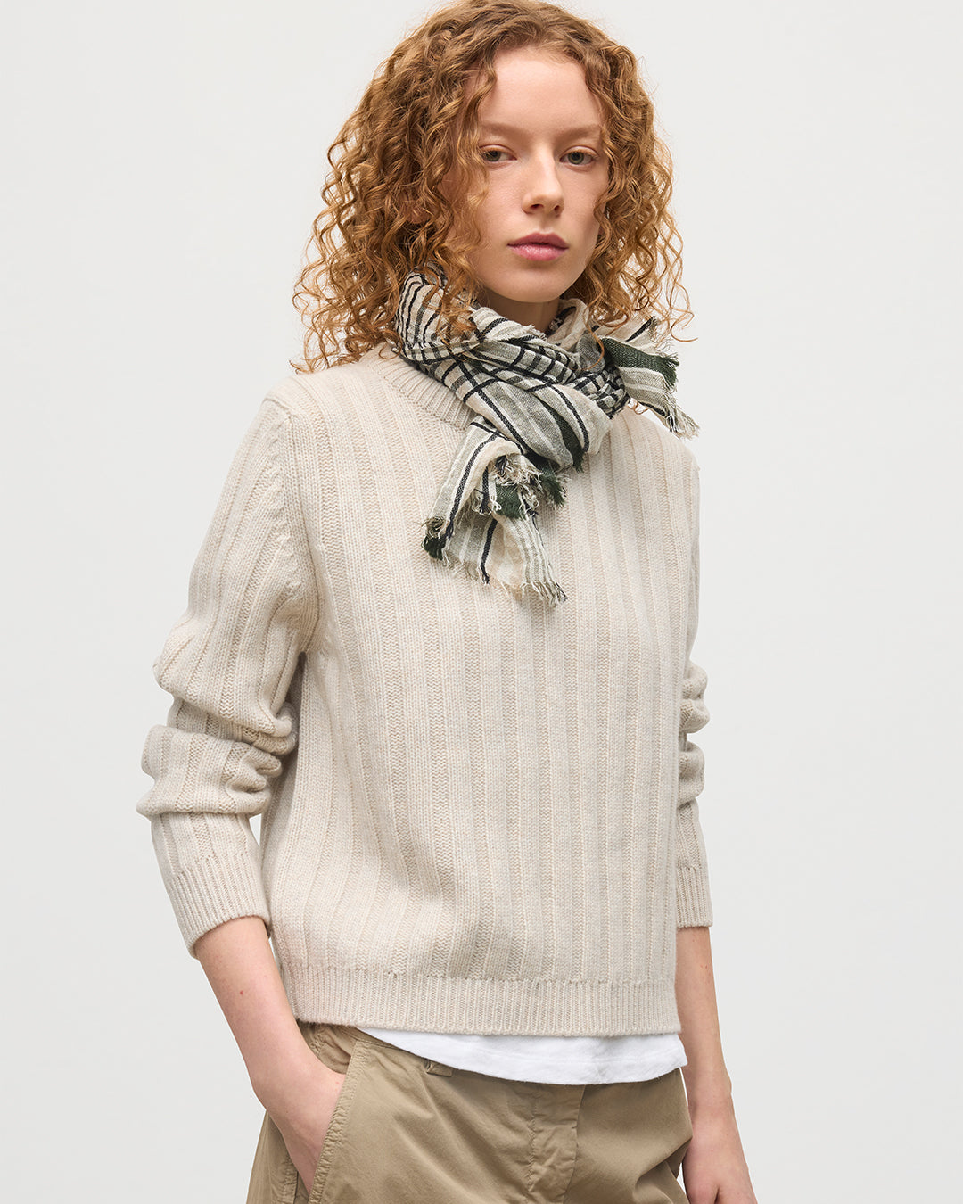 Johnstons of Elgin - Crawton Graphic Stripe Natural Scarf