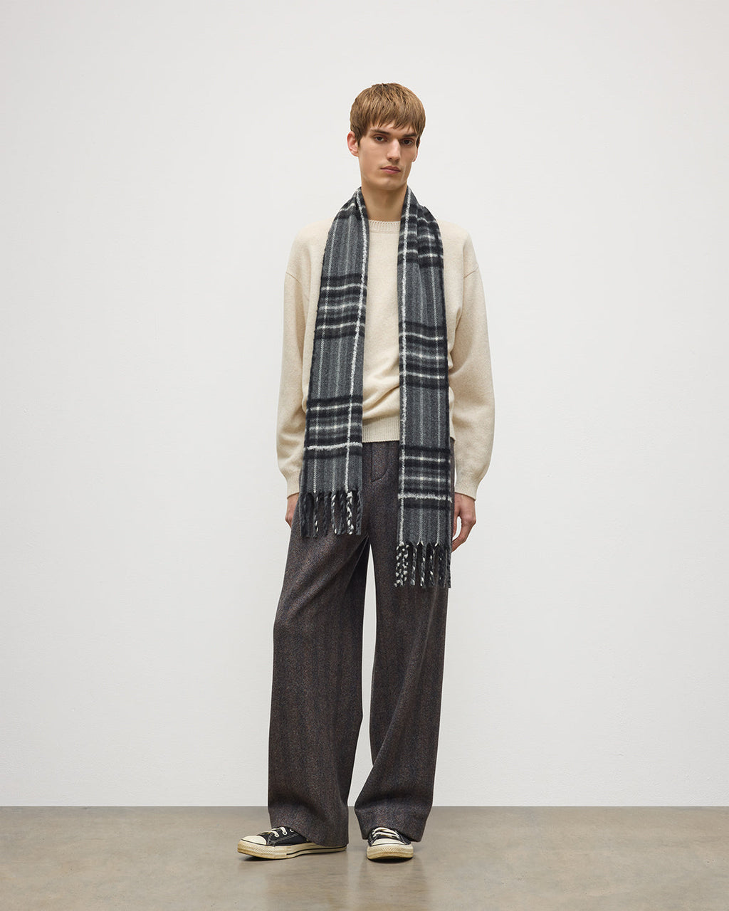 Johnstons of Elgin - Mach Grey Tartan Cashmere Scarf