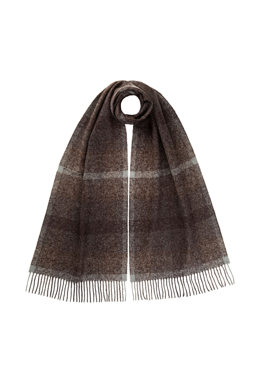 Johnstons of Elgin - Cashmere Silk Blurred Check Dark Brown Scarf