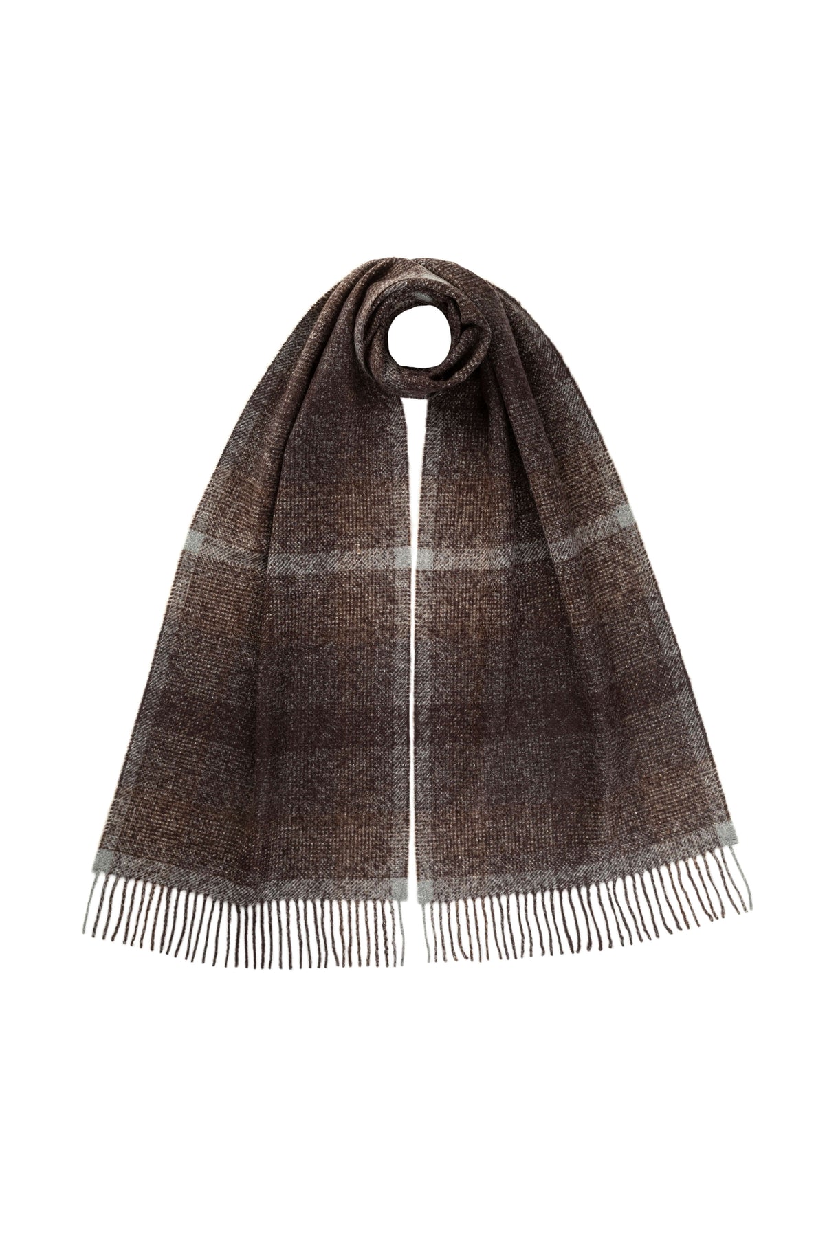 Johnstons of Elgin - Cashmere Silk Blurred Check Dark Brown Scarf