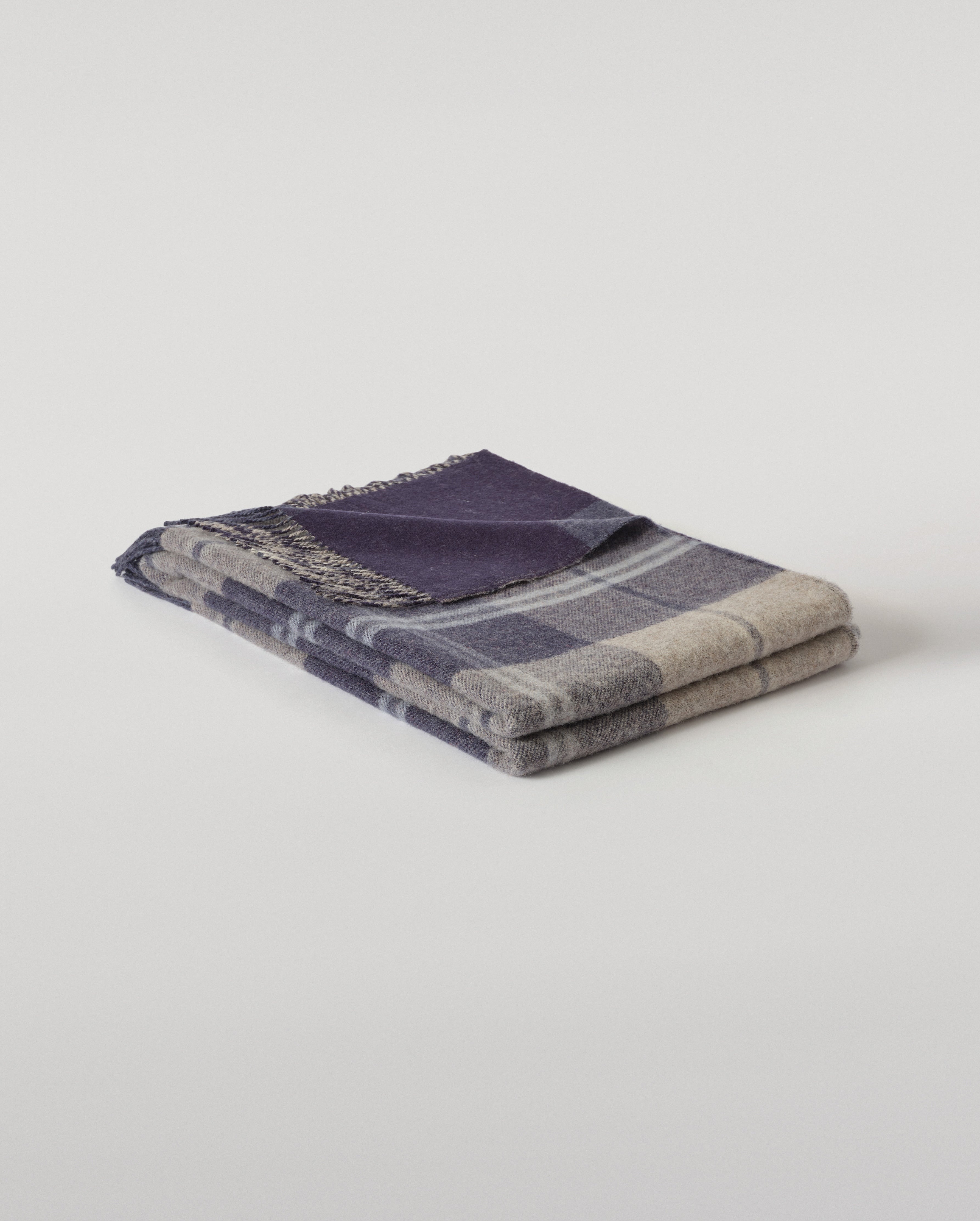 Johnstons of Elgin - Double Face Blue & Cream Lambswool Throw