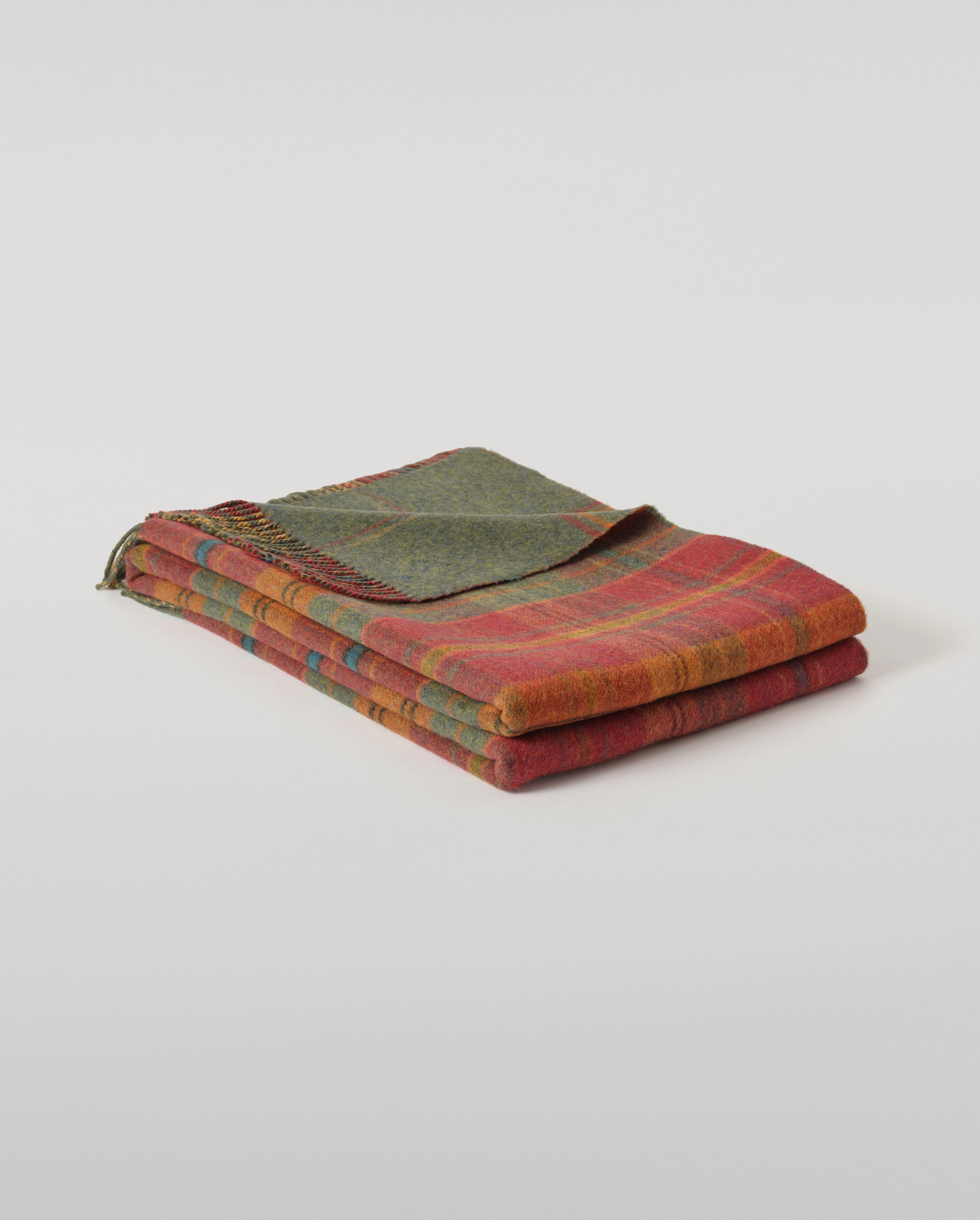 Johnstons of Elgin - Double Face Red & Green Lambswool Throw