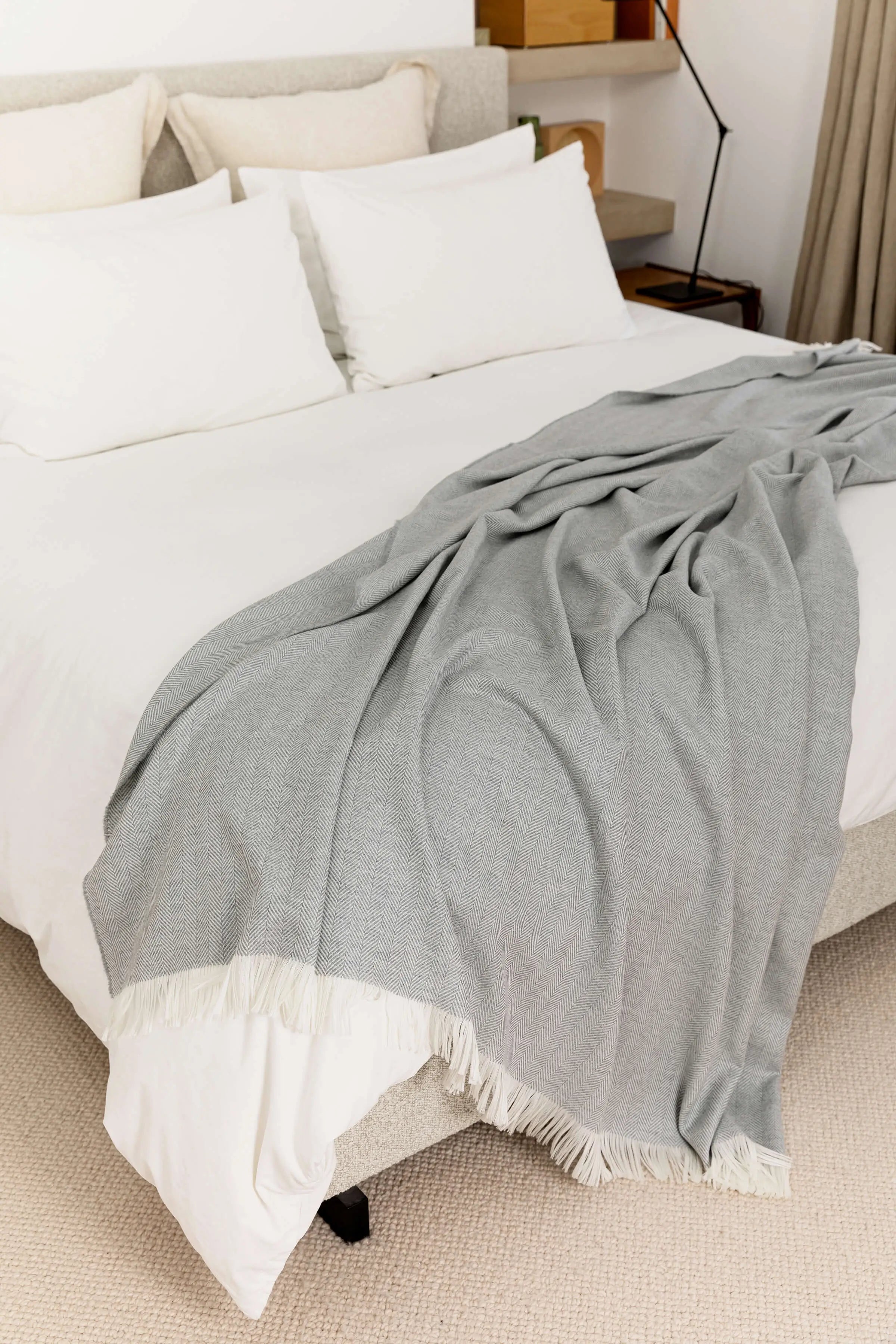 Johnstons of Elgin - Herringbone Merino Bed Throw in Mist