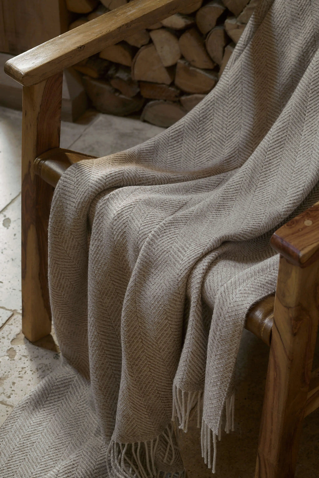 Johnstons of Elgin - Texture Herringbone Natural Merino Throw