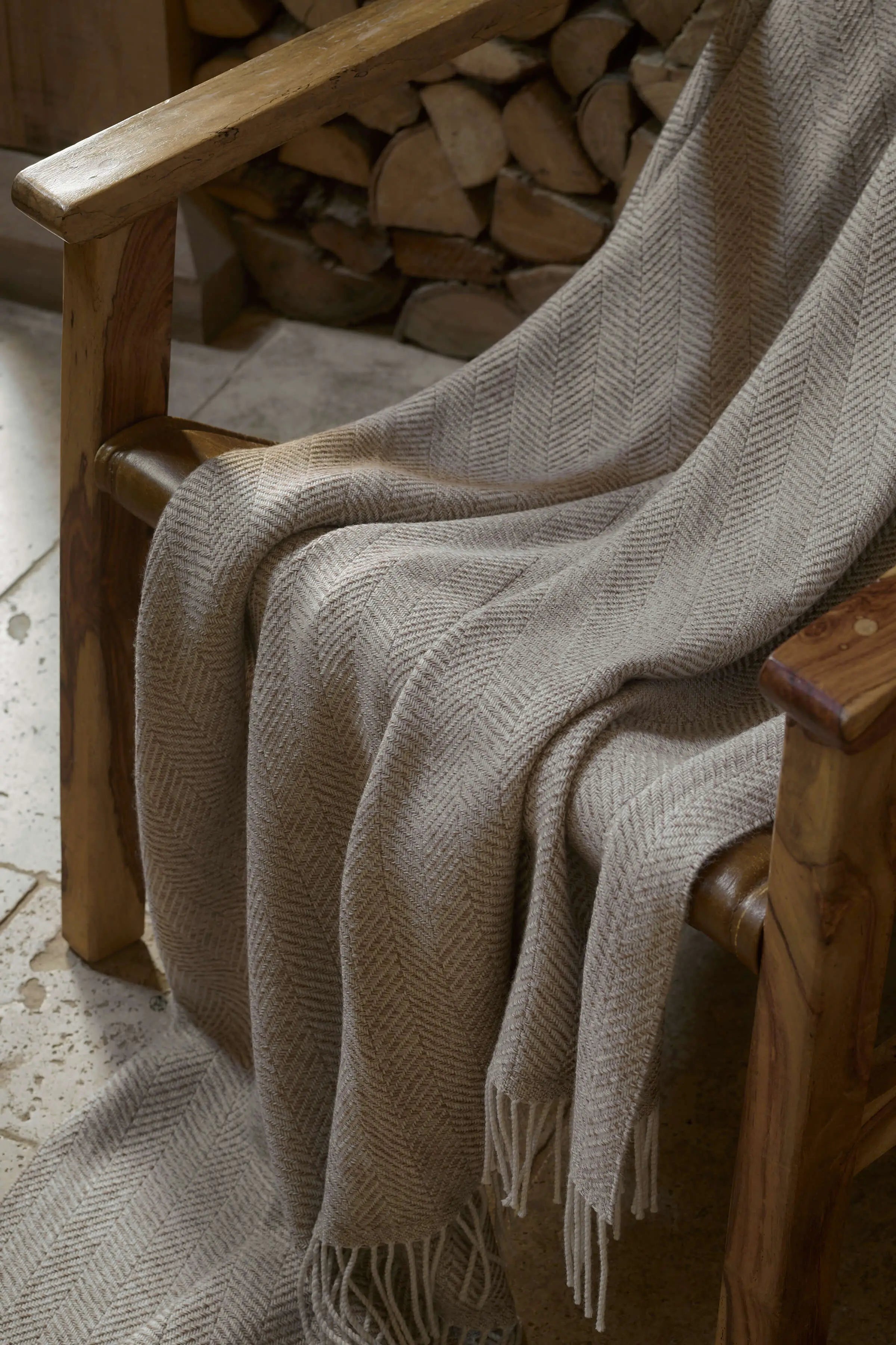 Johnstons of Elgin - Texture Herringbone Natural Merino Throw