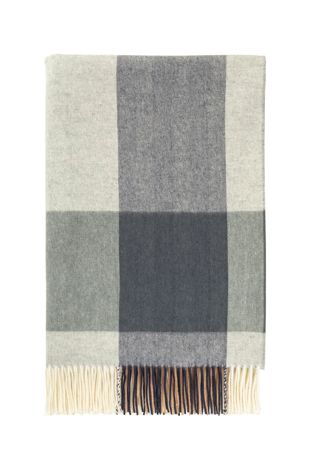 Johnstons of Elgin - Block Border Wool Throw in Cool