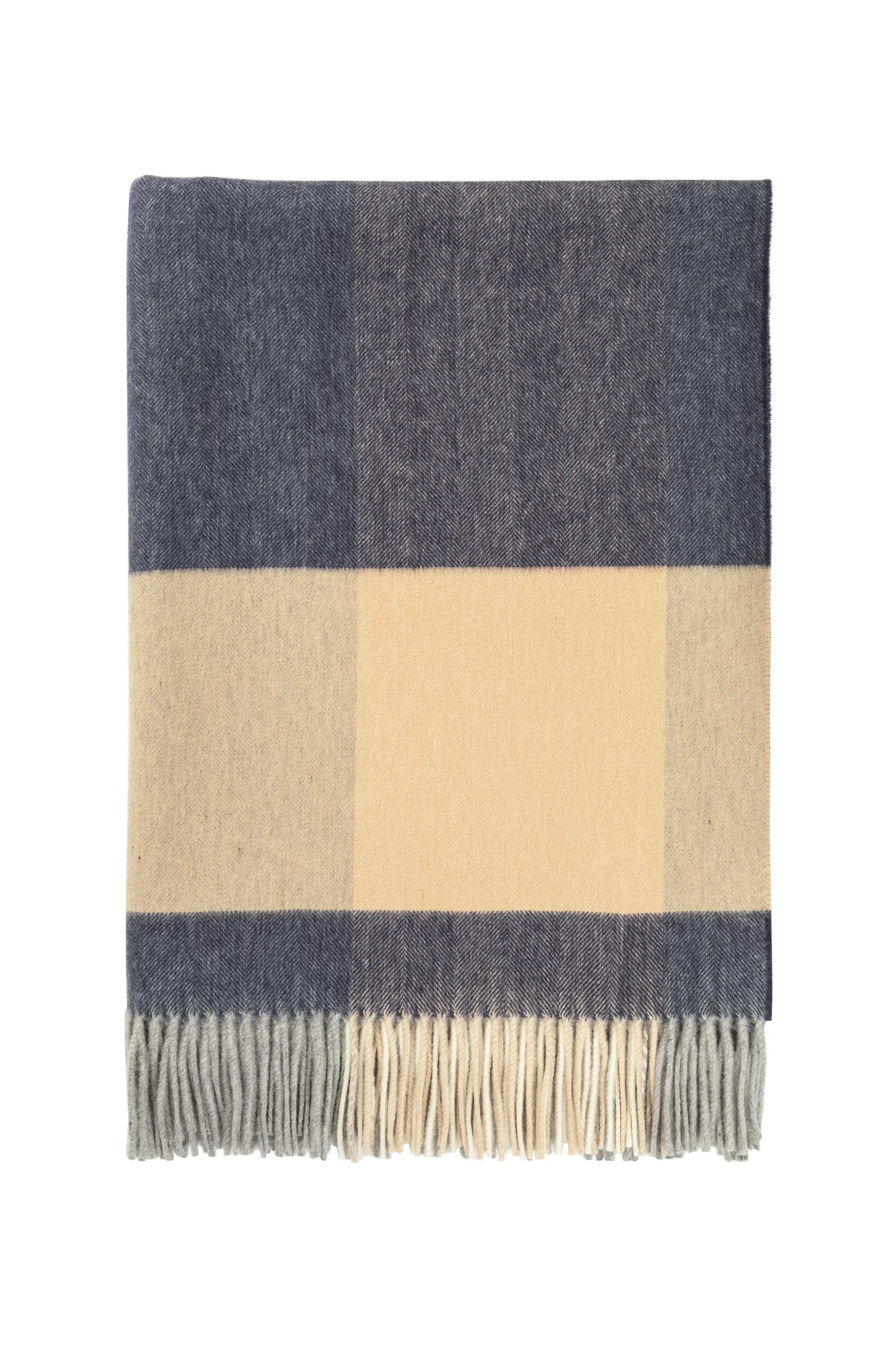 Johnstons of Elgin - Block Border Wool Throw in Dark
