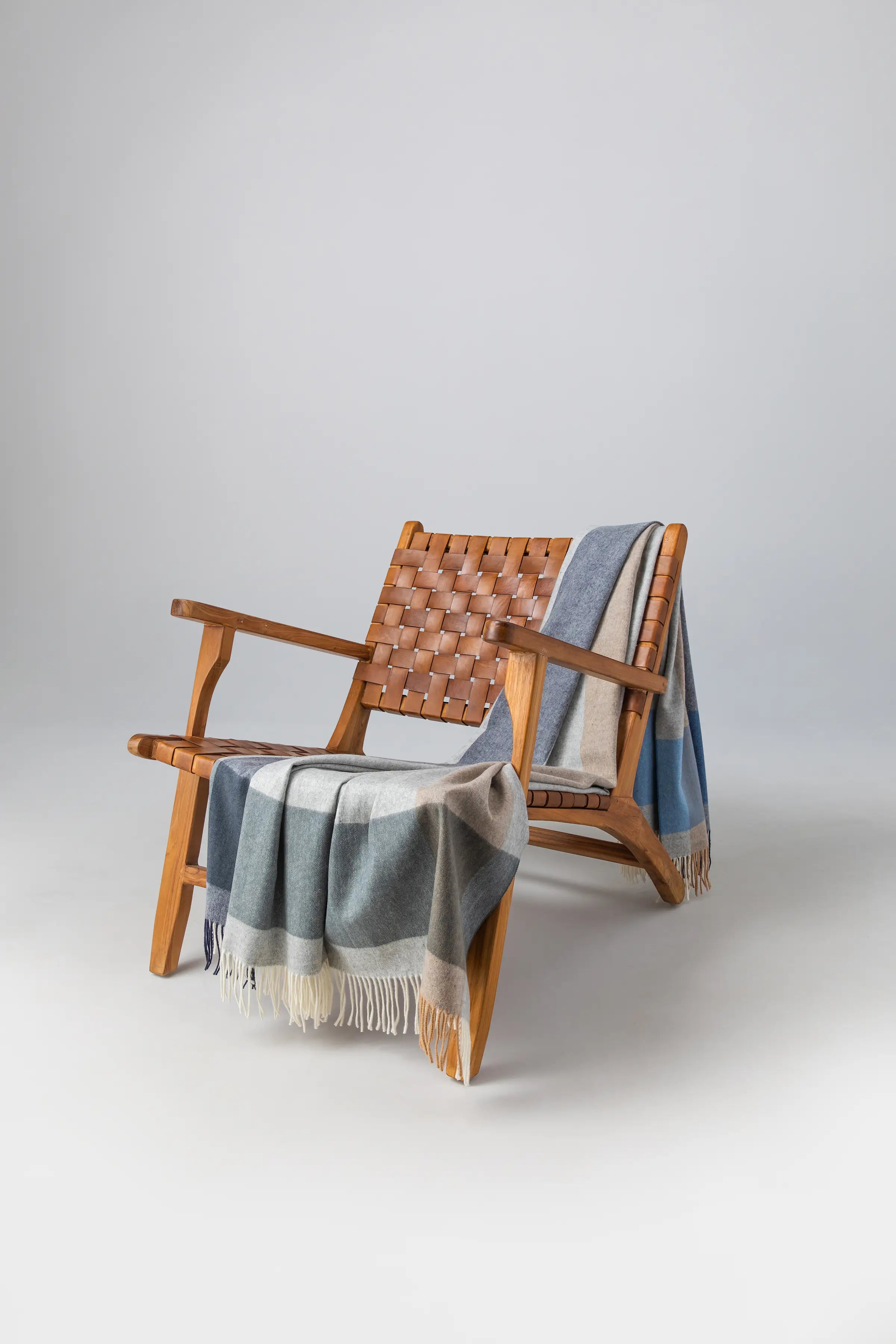 Johnstons of Elgin - Block Border Wool Throw in Cool