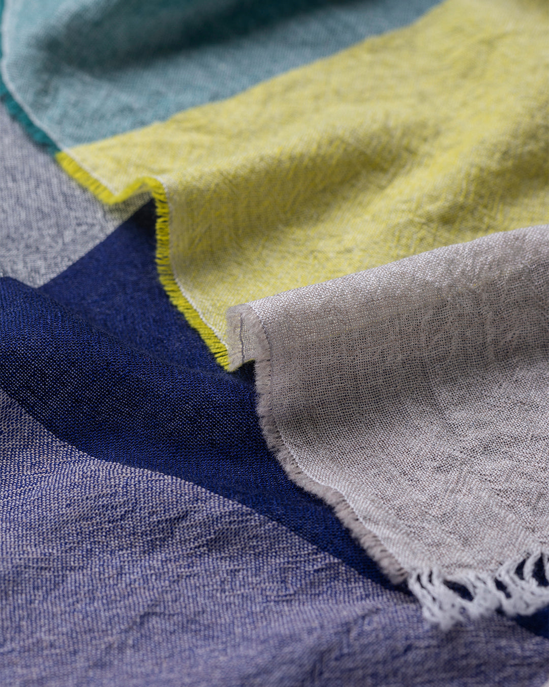 Johnstons of Elgin - Ethie Navy & Lime Green Wool Scarf