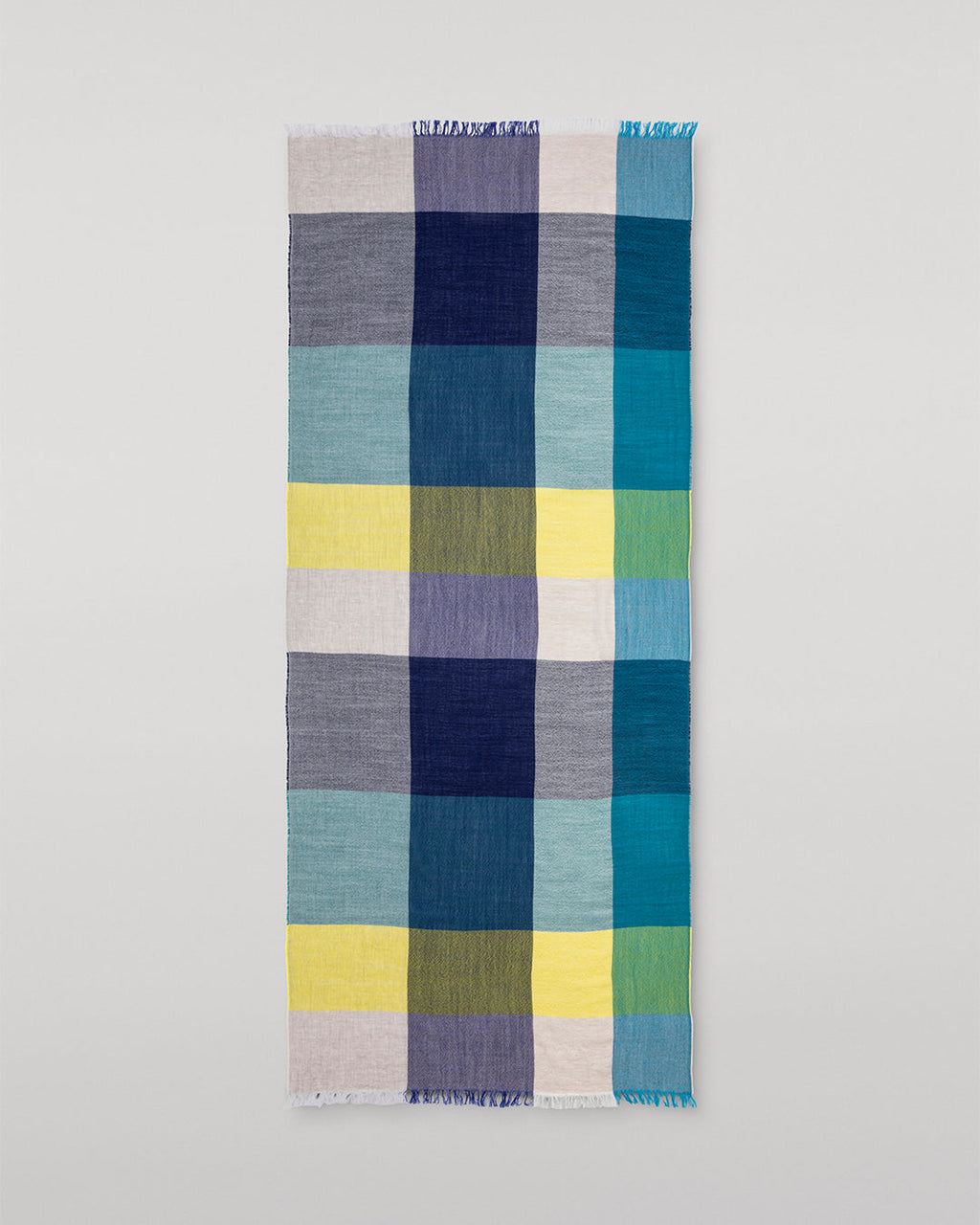 Johnstons of Elgin - Ethie Navy & Lime Green Wool Scarf