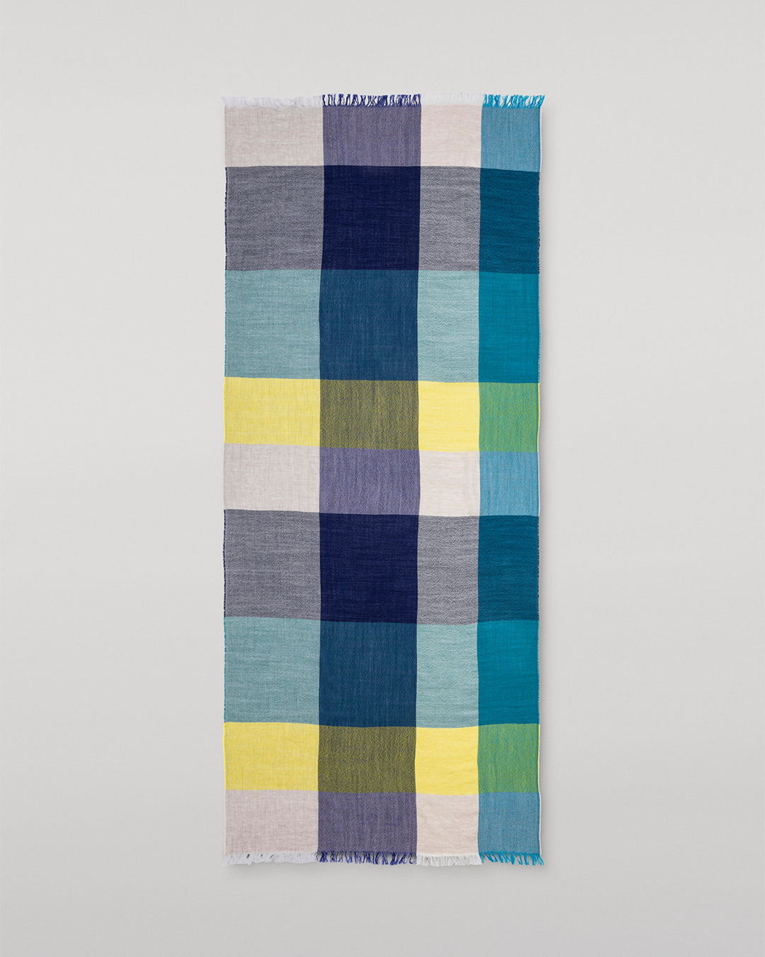 Johnstons of Elgin - Ethie Navy & Lime Green Wool Scarf