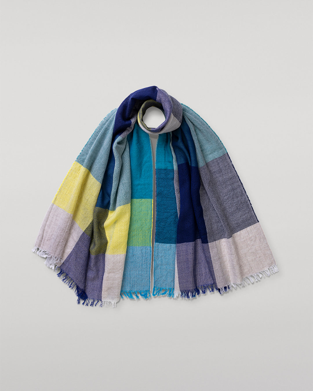 Johnstons of Elgin - Ethie Navy & Lime Green Wool Scarf