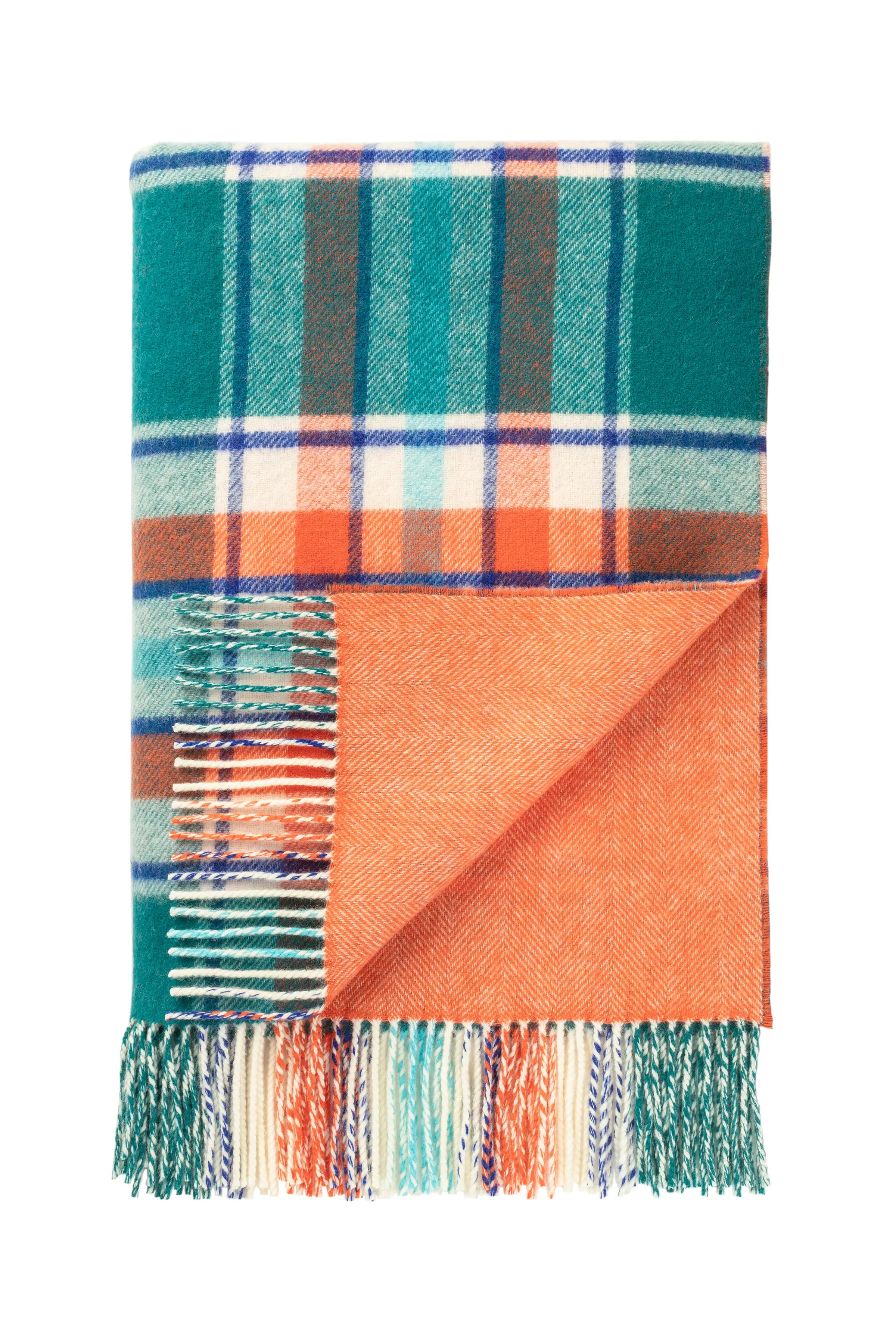 Johnstons of Elgin - Vibrant Reversible Lambswool Throw in Check & Herringbone